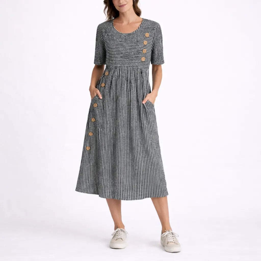 Women's Casual Cute Midi Summer Dress with Short Sleeve