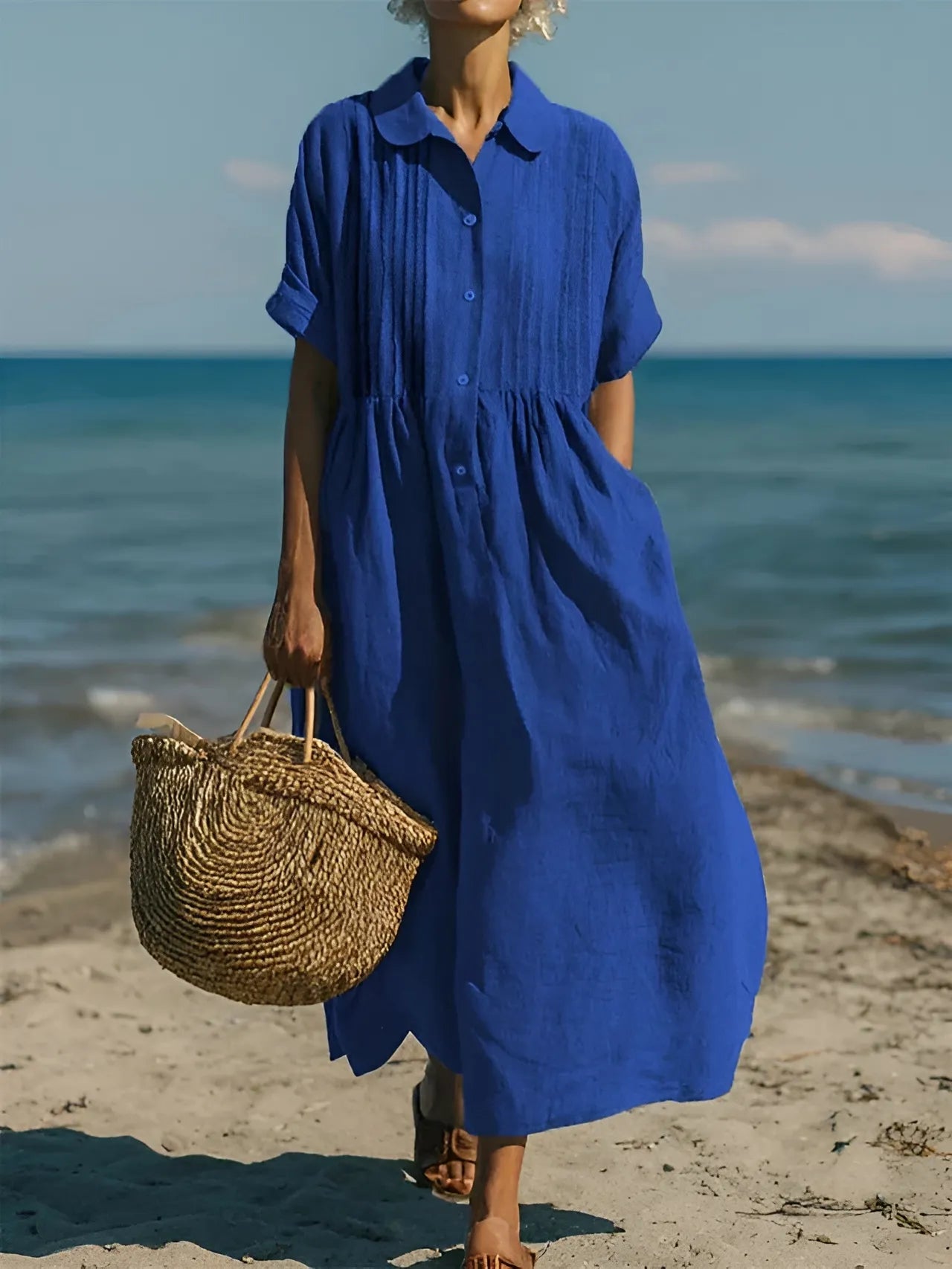 Women's Casual Elegant Midi Summer Dress with Short Sleeve