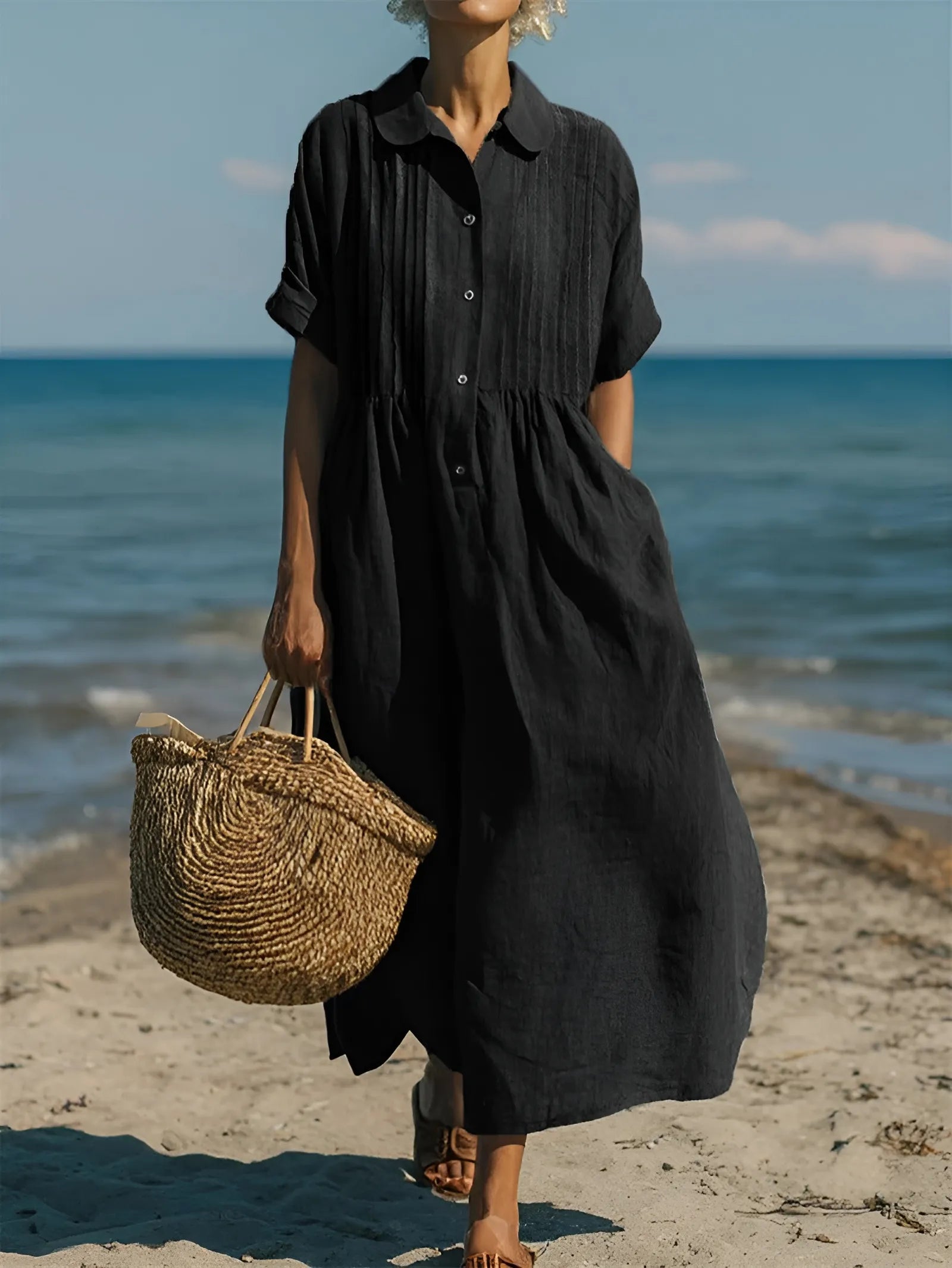 Women's Casual Elegant Midi Summer Dress with Short Sleeve