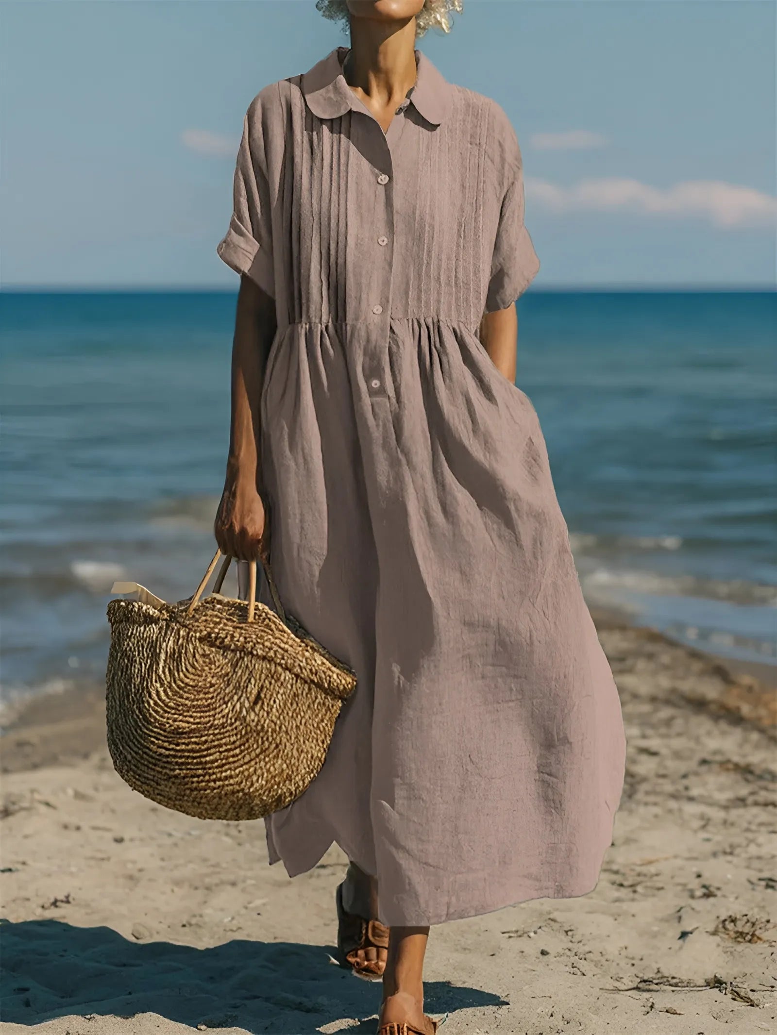 Women's Casual Elegant Midi Summer Dress with Short Sleeve