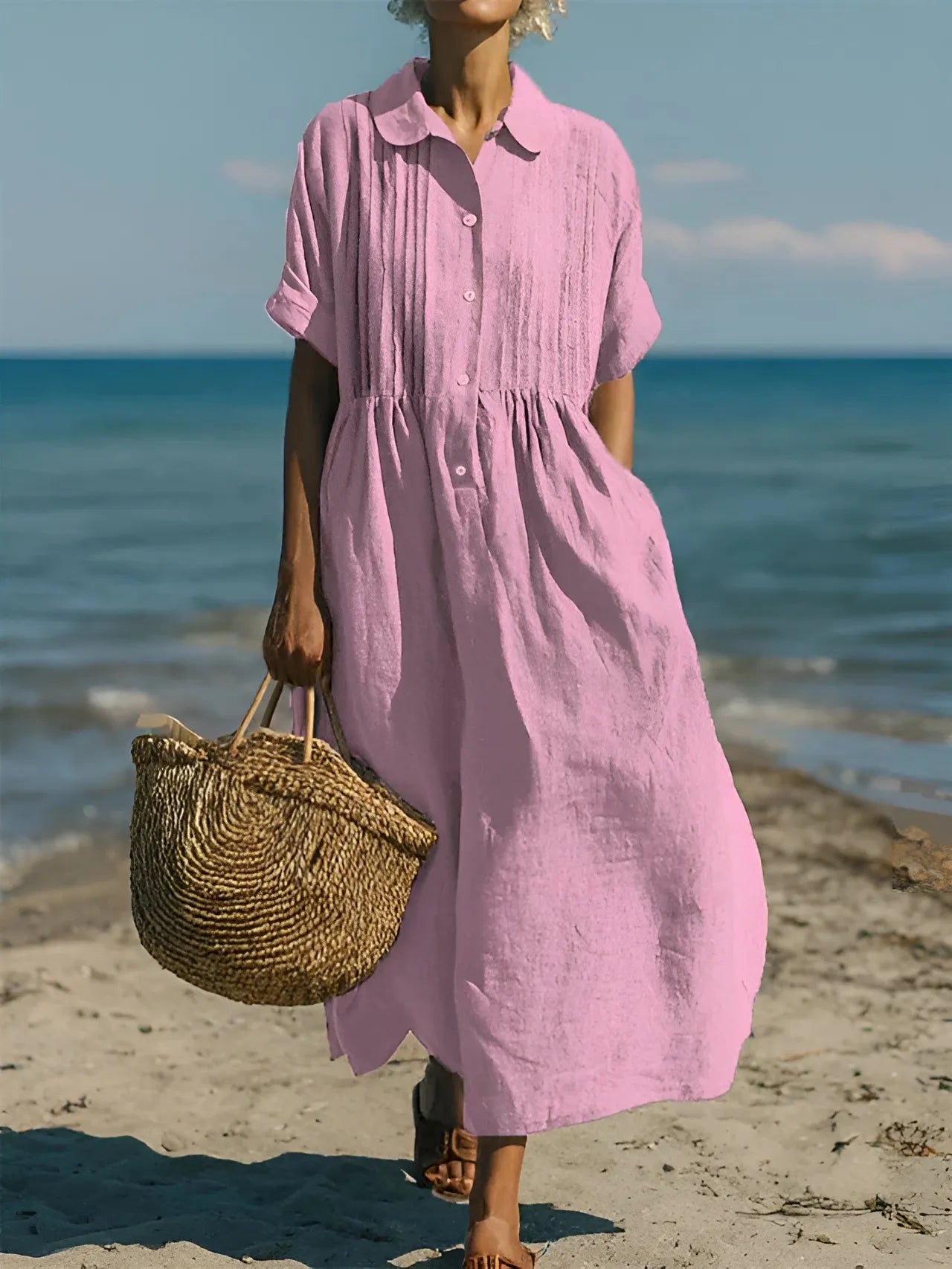 Women's Casual Elegant Midi Summer Dress with Short Sleeve