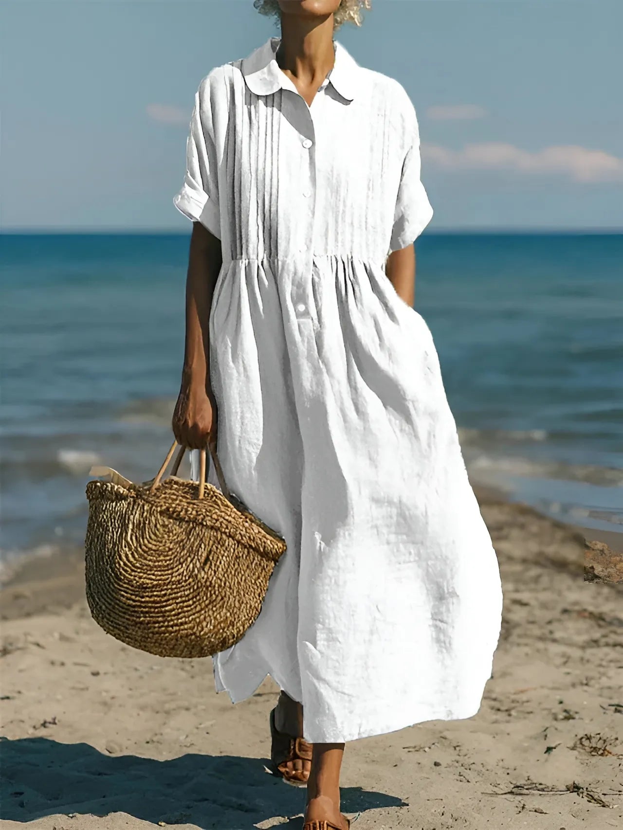 Women's Casual Elegant Midi Summer Dress with Short Sleeve