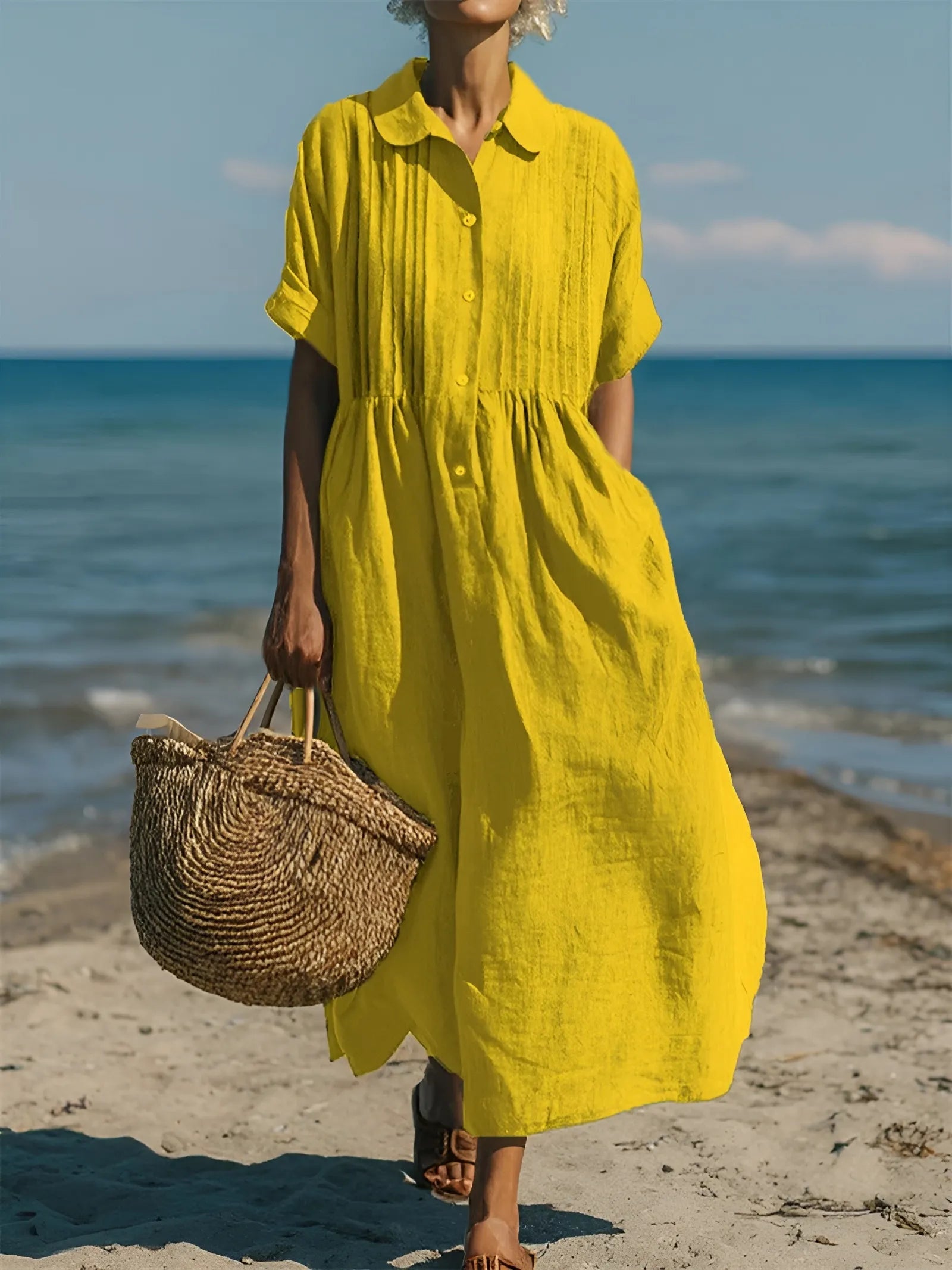 Women's Casual Elegant Midi Summer Dress with Short Sleeve