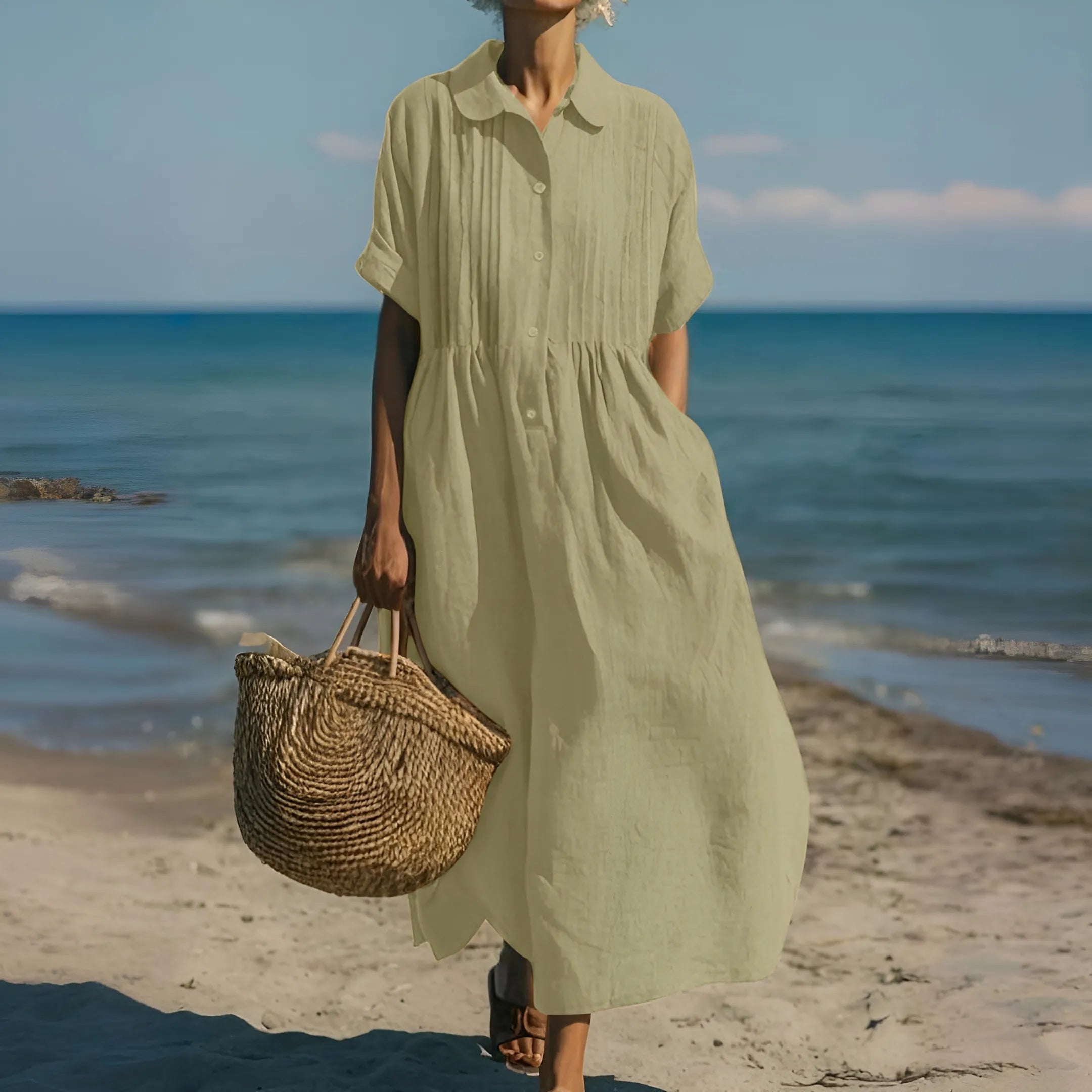 Women's Casual Elegant Midi Summer Dress with Short Sleeve