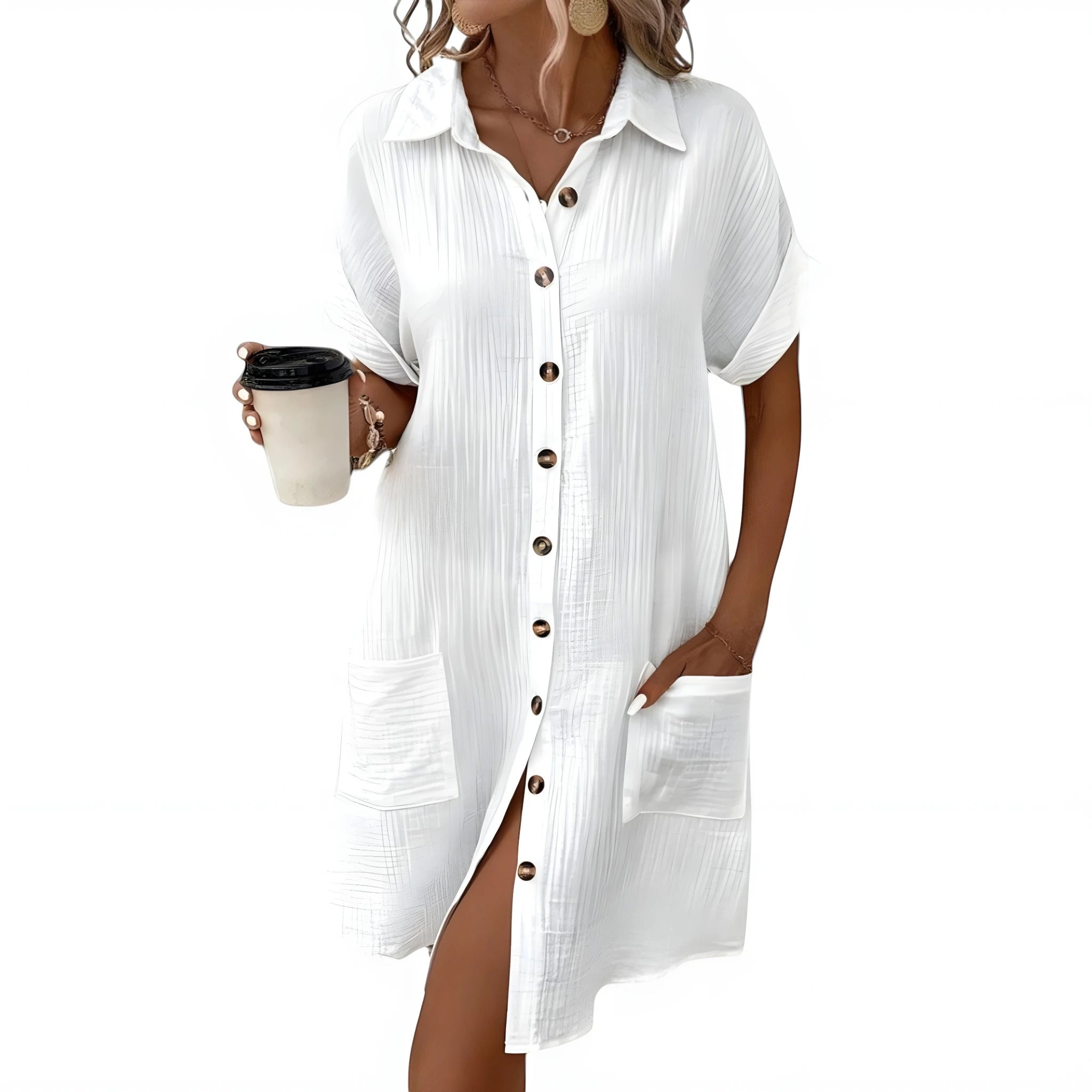 Women's Casual Flowy Midi Summer Dress with Short Sleeve