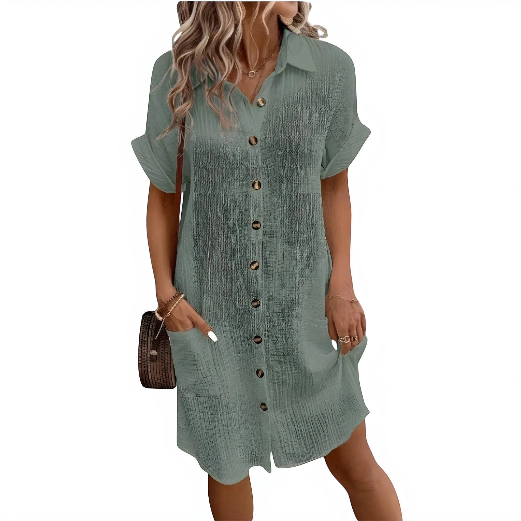 Women's Casual Flowy Midi Summer Dress with Short Sleeve