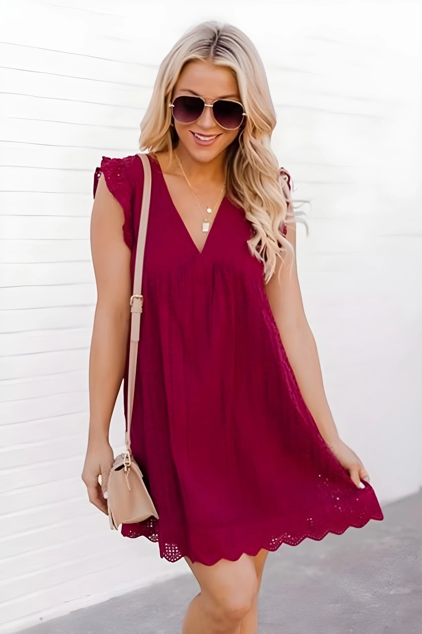 Women's Casual Flowy Mini Summer Dress with Ruffle