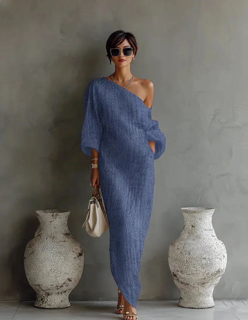 Women's Casual Loose Maxi Summer Dress with One Shoulder