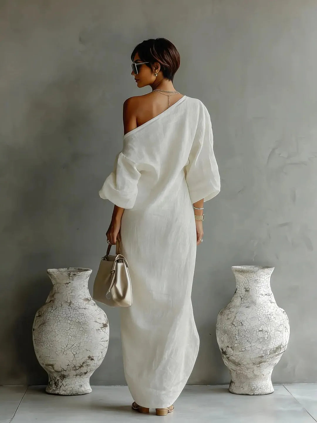 Women's Casual Loose Maxi Summer Dress with One Shoulder