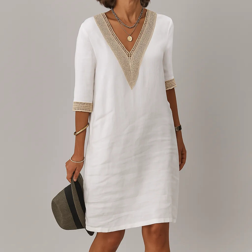 Women's Casual Loose Midi Summer Dress with 3/4 Sleeve