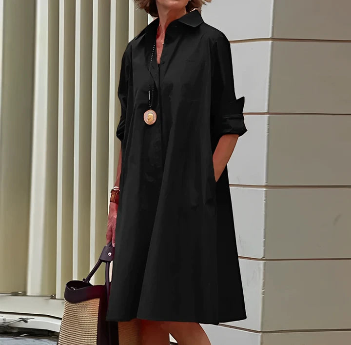 Women's Casual Loose Midi Summer Dress with Long Sleeve