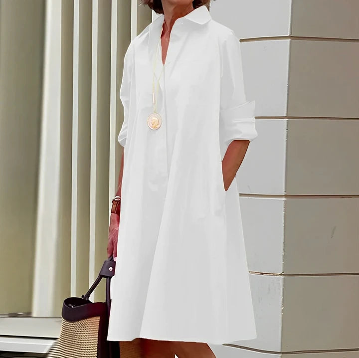 Women's Casual Loose Midi Summer Dress with Long Sleeve