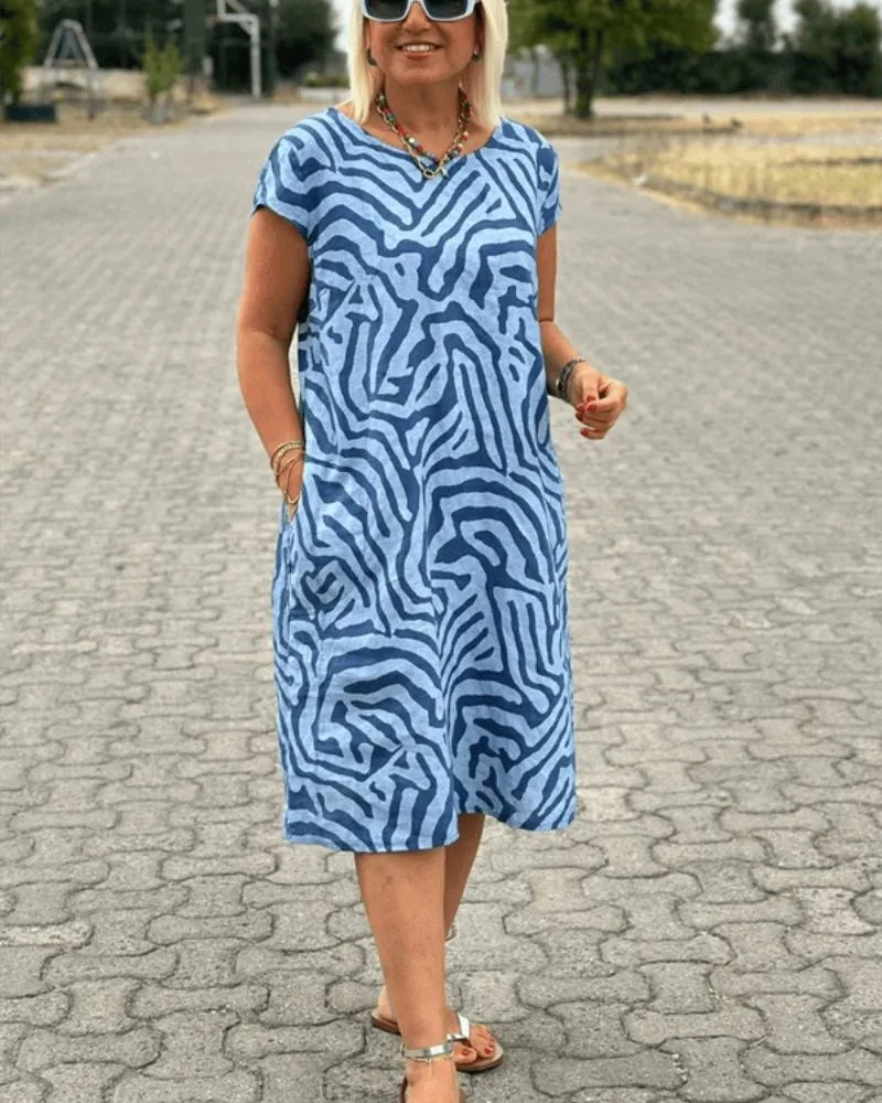 Women's Casual Loose Midi Summer Dress with Round Neck