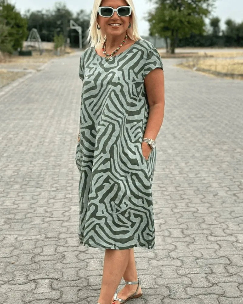 Women's Casual Loose Midi Summer Dress with Round Neck