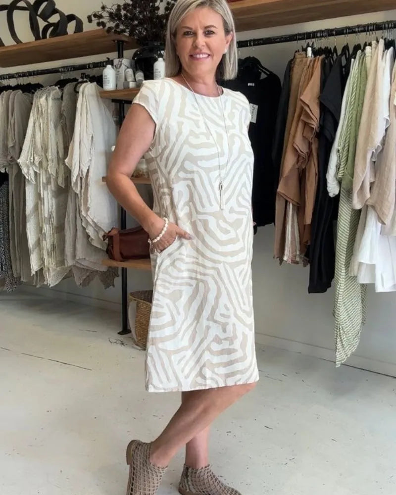 Women's Casual Loose Midi Summer Dress with Round Neck