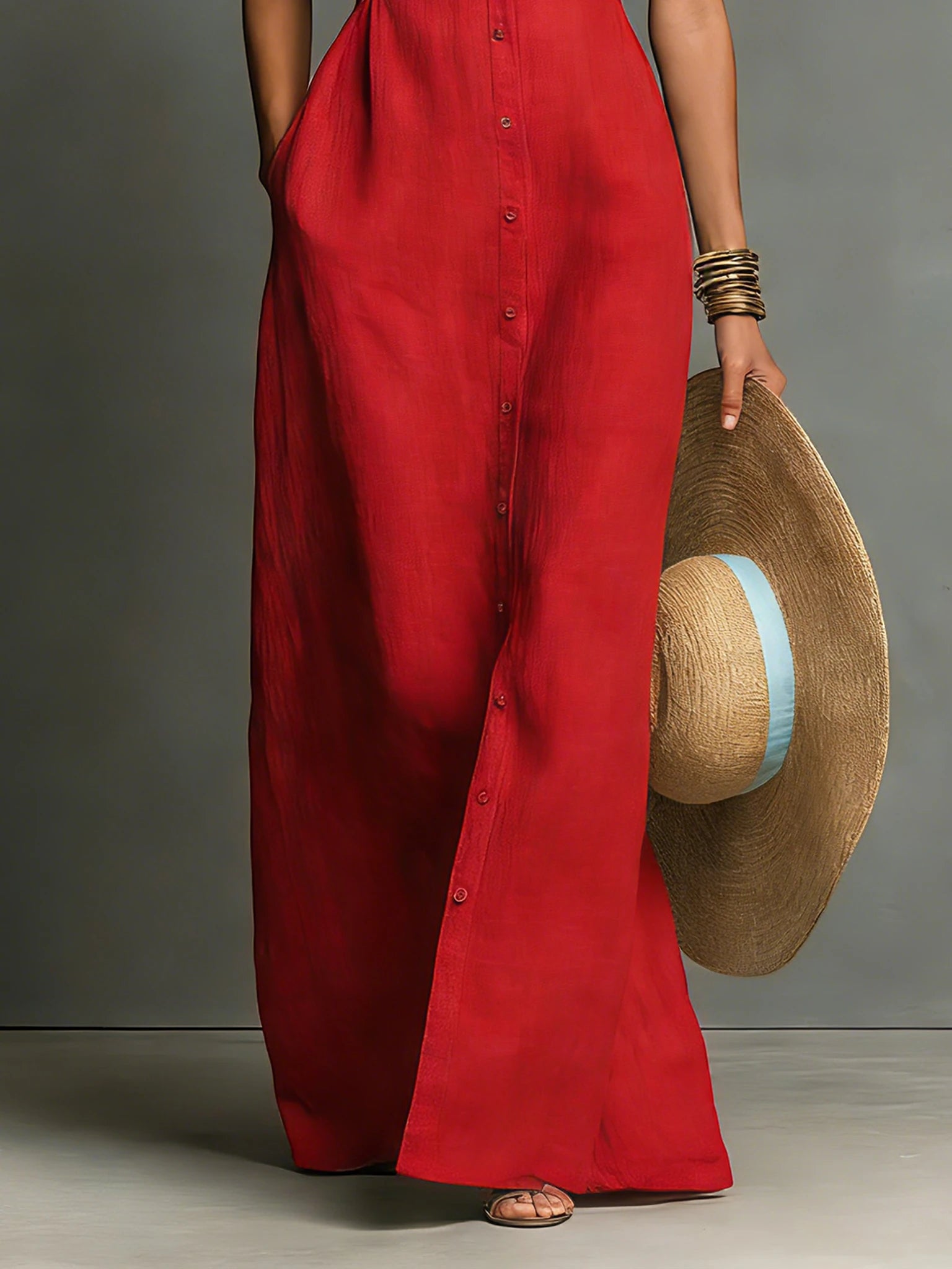 Women's Casual Maxi Summer Dress with Collared Neckline