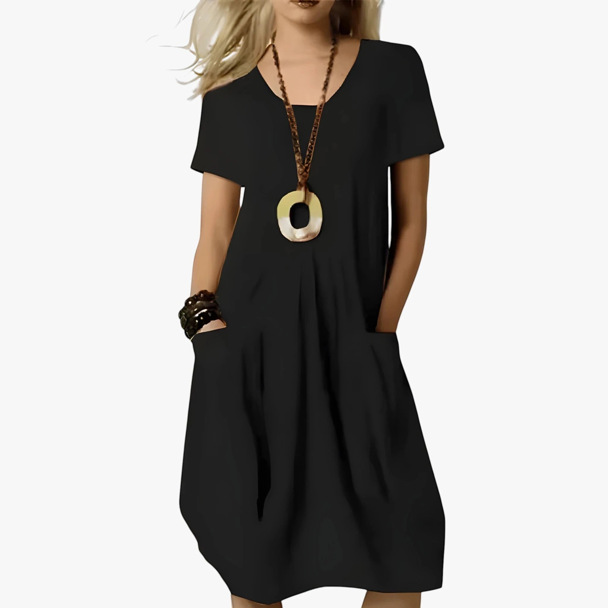 Women's Casual Midi Summer Dress with Scoop Neck and Side Pockets