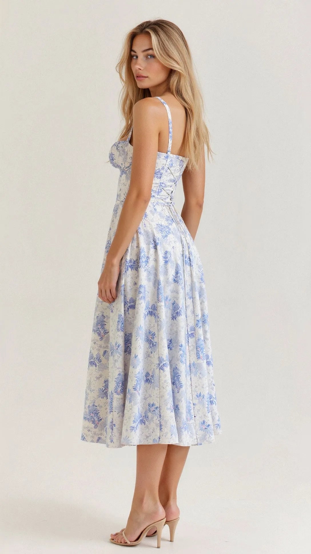 Women's Casual Midi Summer Dress with Sweetheart Neck and Slit