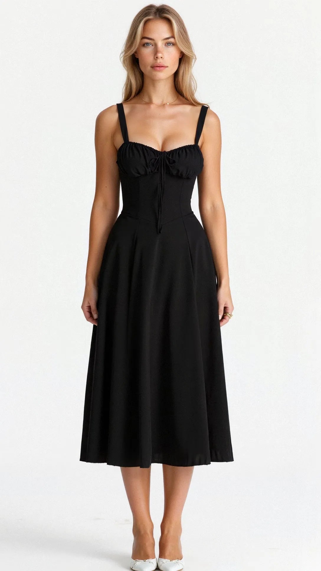 Women's Casual Midi Summer Dress with Sweetheart Neck and Slit