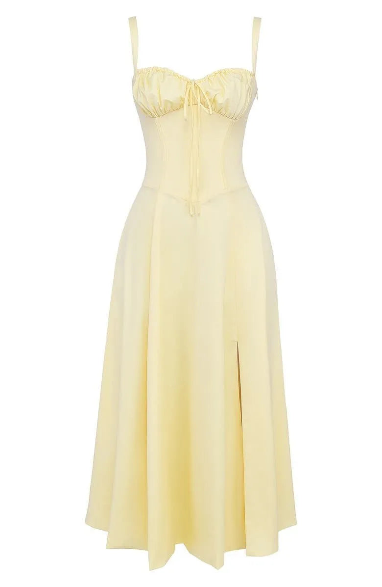 Women's Casual Midi Summer Dress with Sweetheart Neck and Slit
