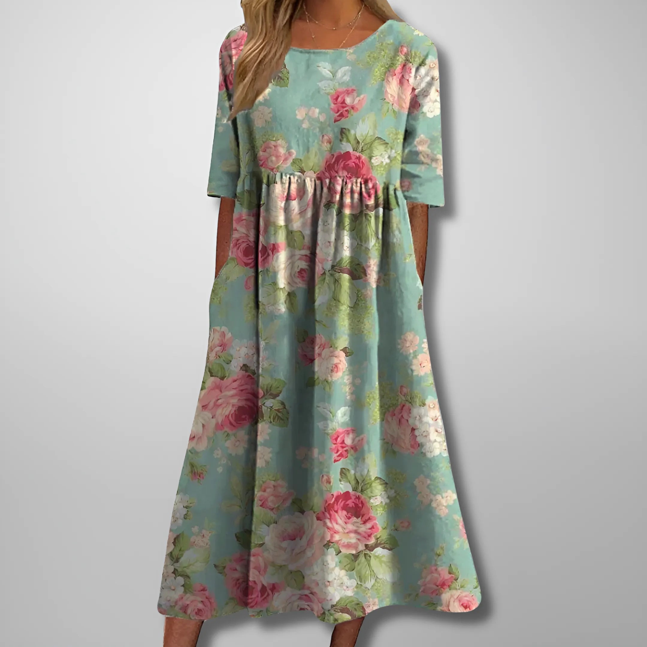 Women's Casual Printed Midi Summer Dress with Short Sleeve