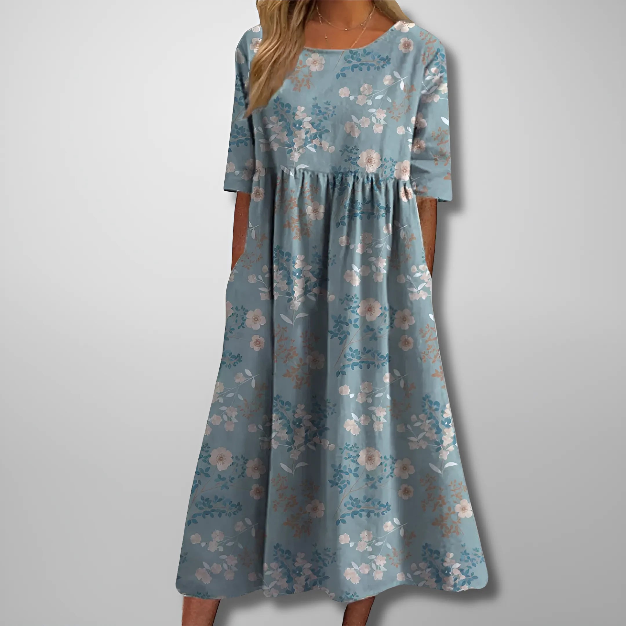 Women's Casual Printed Midi Summer Dress with Short Sleeve