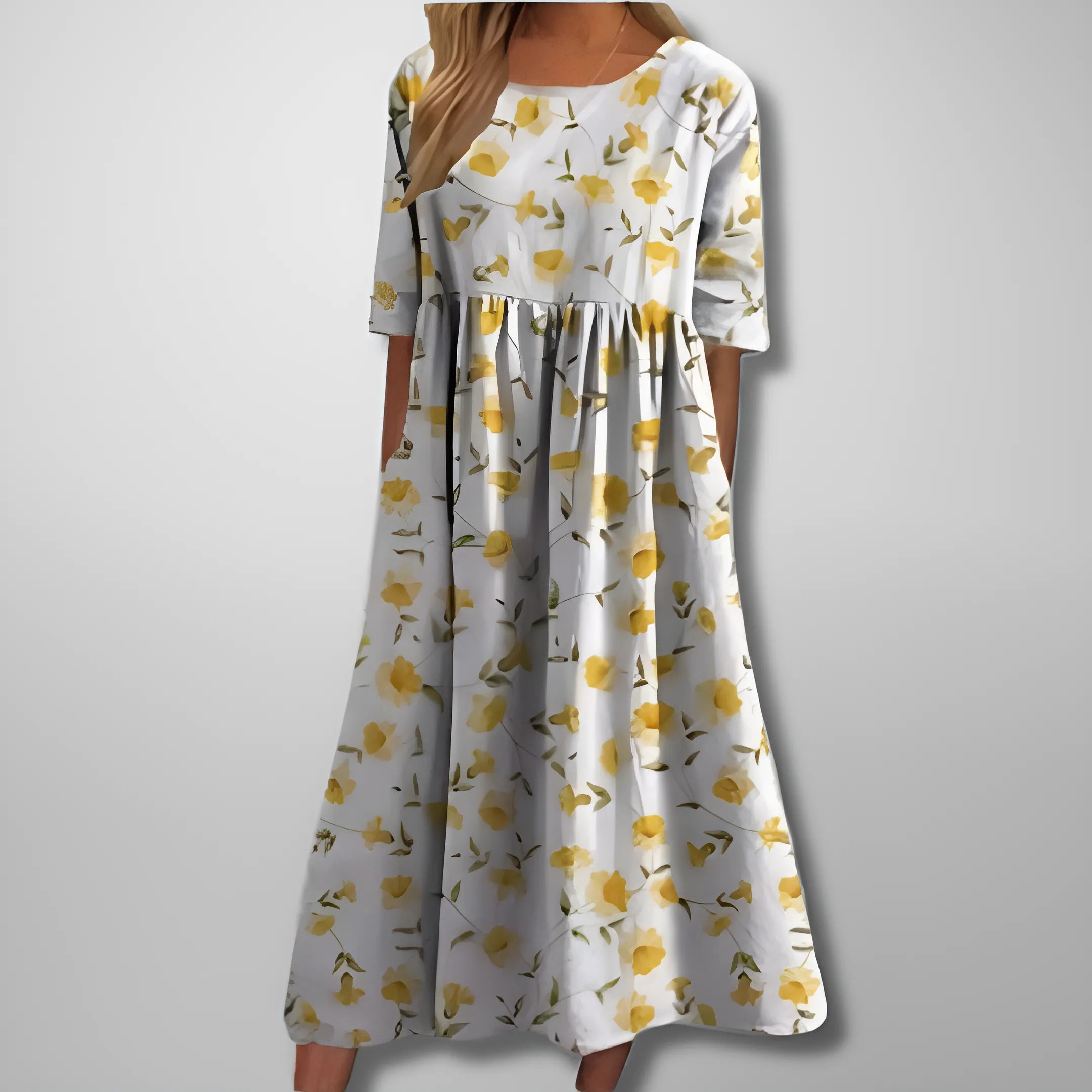 Women's Casual Printed Midi Summer Dress with Short Sleeve