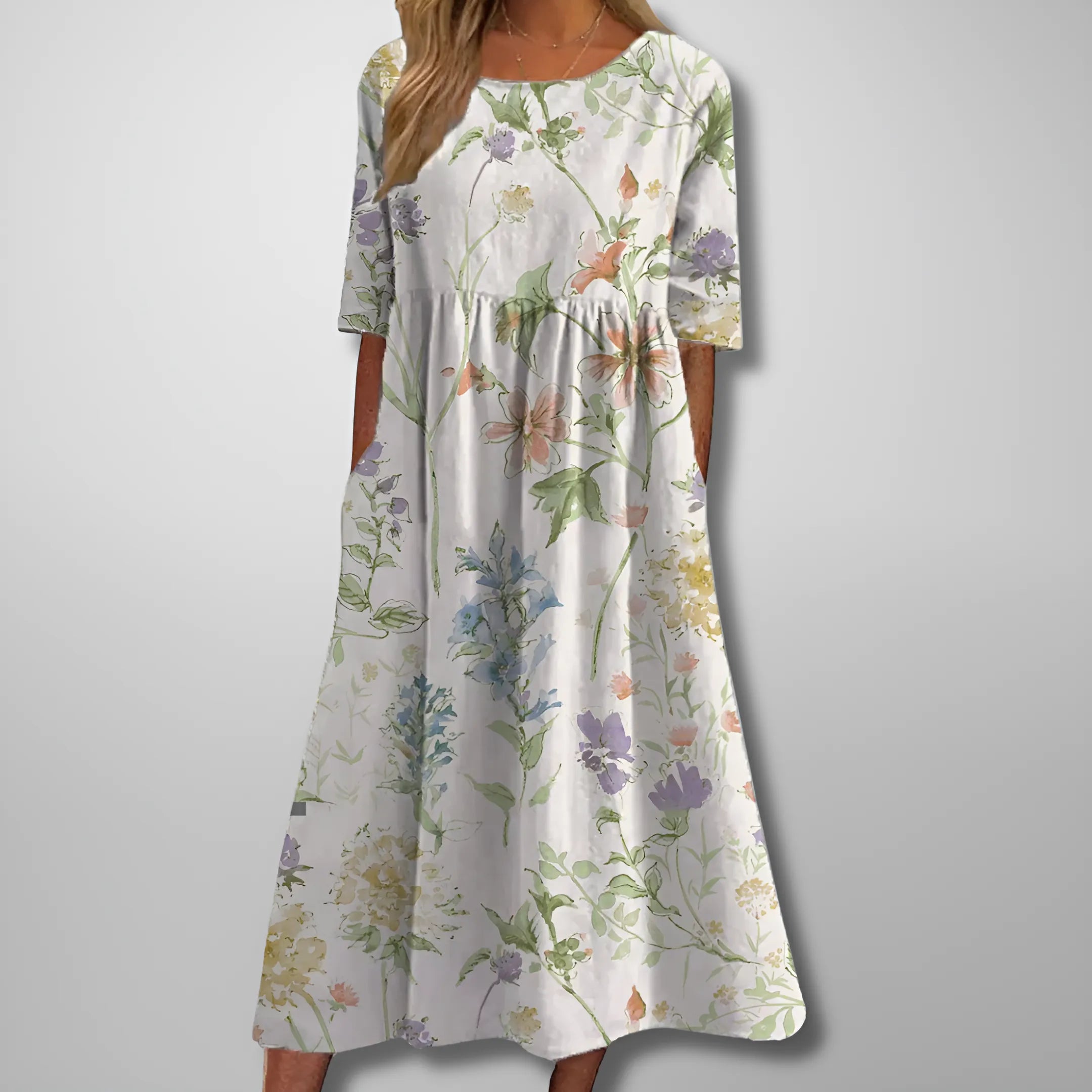 Women's Casual Printed Midi Summer Dress with Short Sleeve