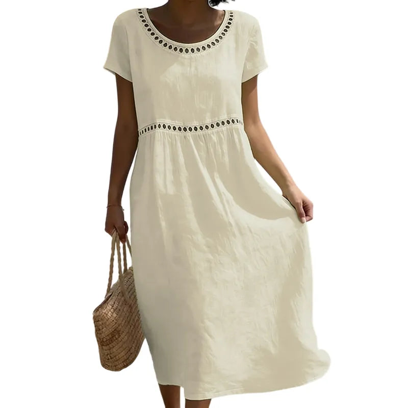 Women's Casual Short Sleeve Midi Summer Dress with Lace