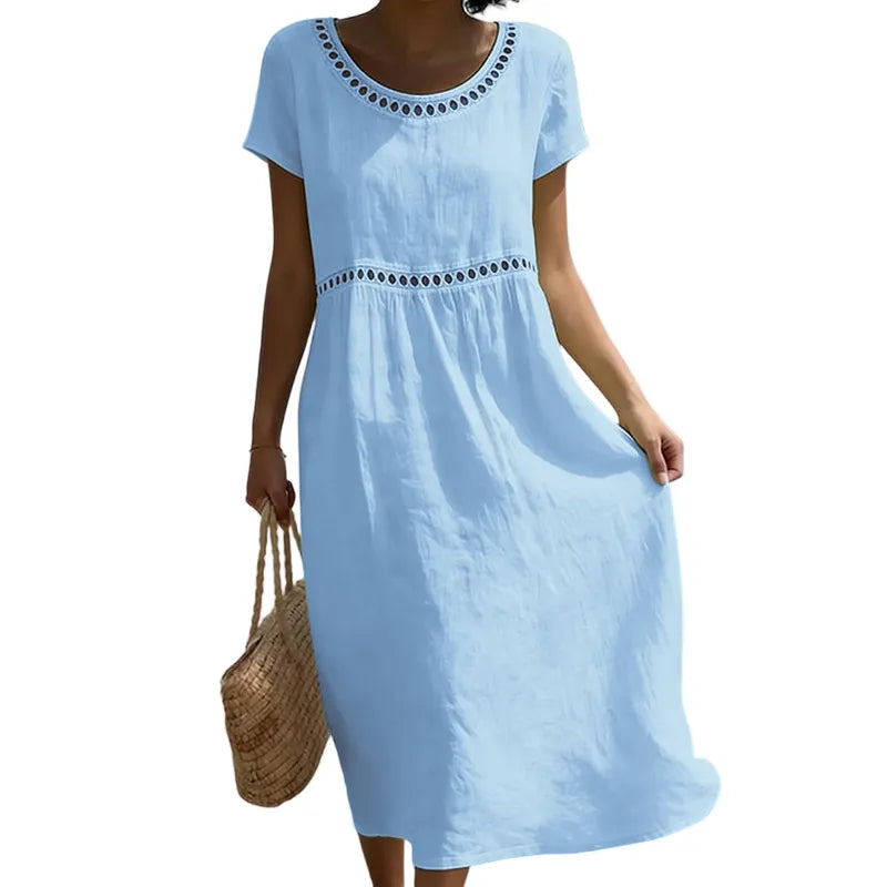 Women's Casual Short Sleeve Midi Summer Dress with Lace
