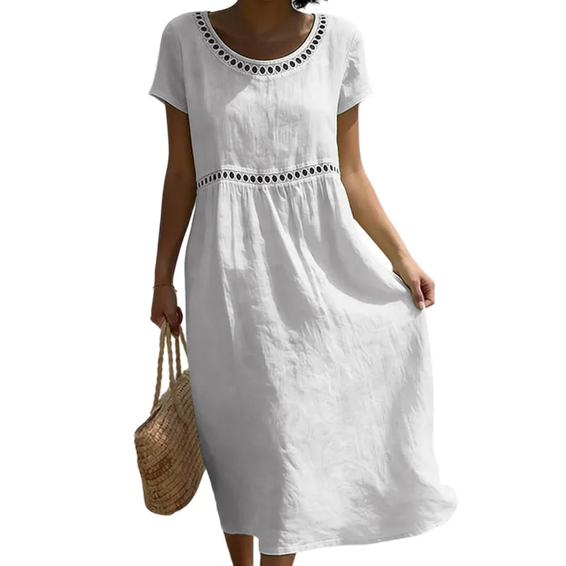 Women's Casual Short Sleeve Midi Summer Dress with Lace