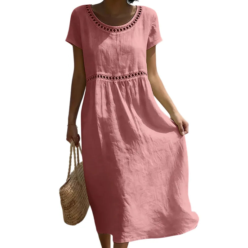Women's Casual Short Sleeve Midi Summer Dress with Lace