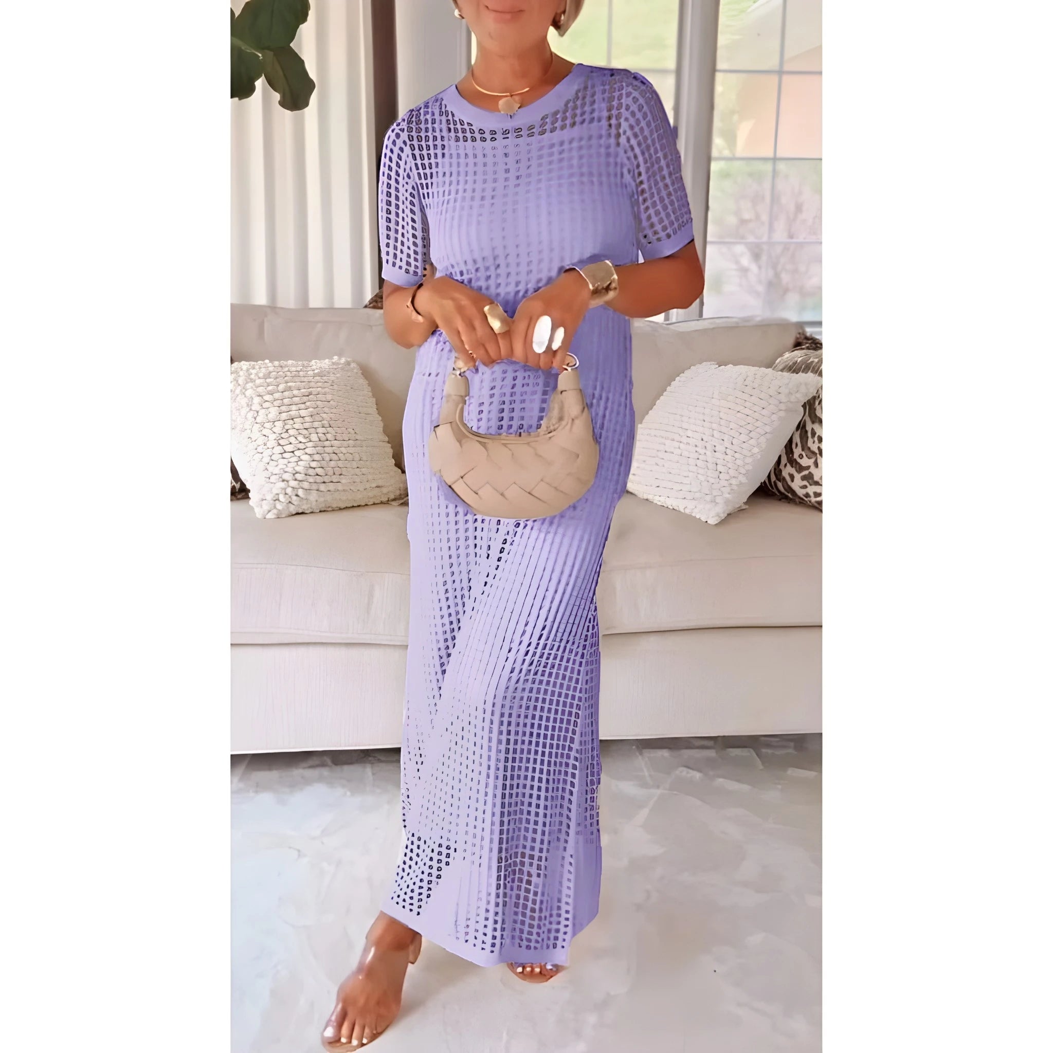 Women's Casual Summer Maxi Dress with Short Sleeve and Inner Lining
