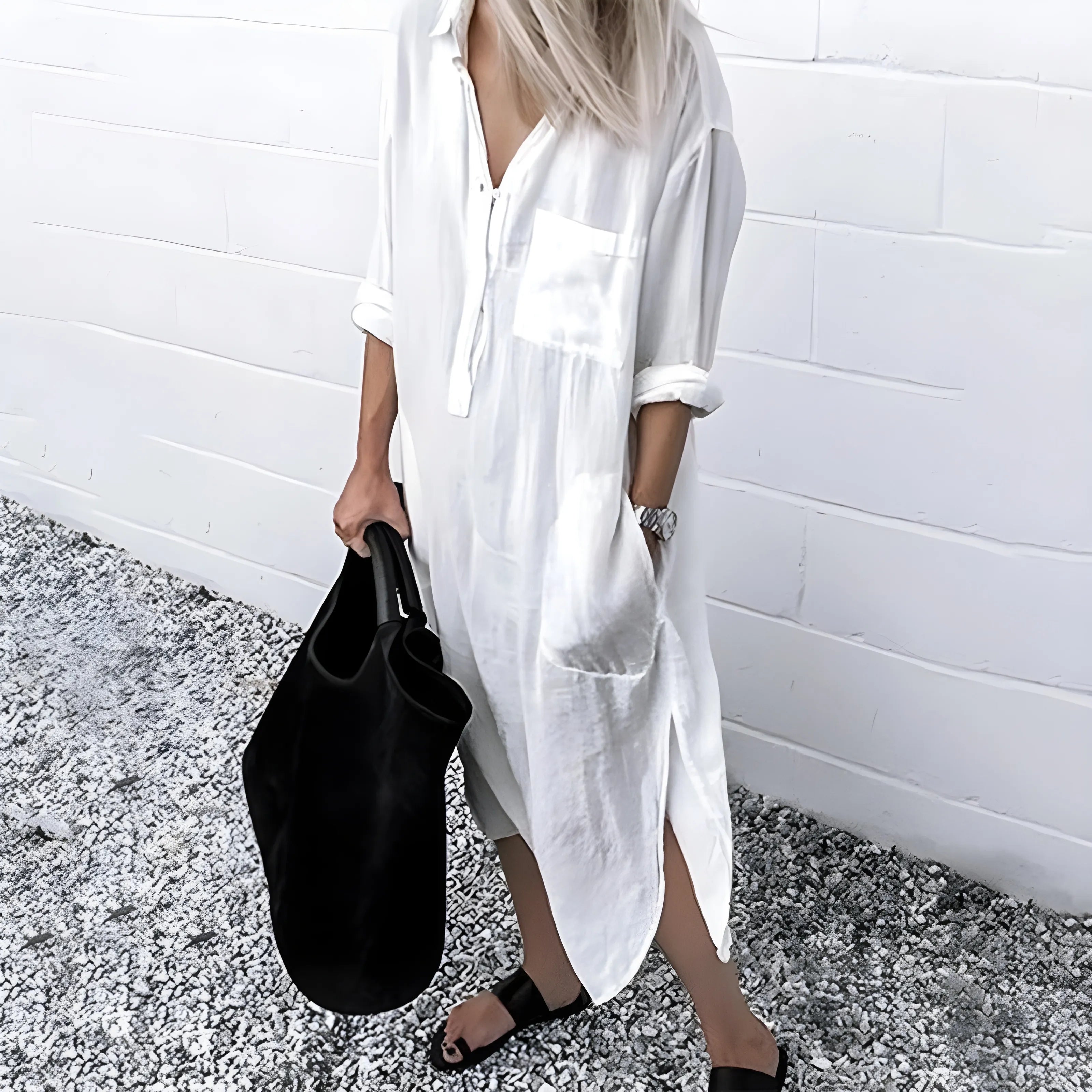 Women's Casual V-Neck Midi Summer Dress with Slit