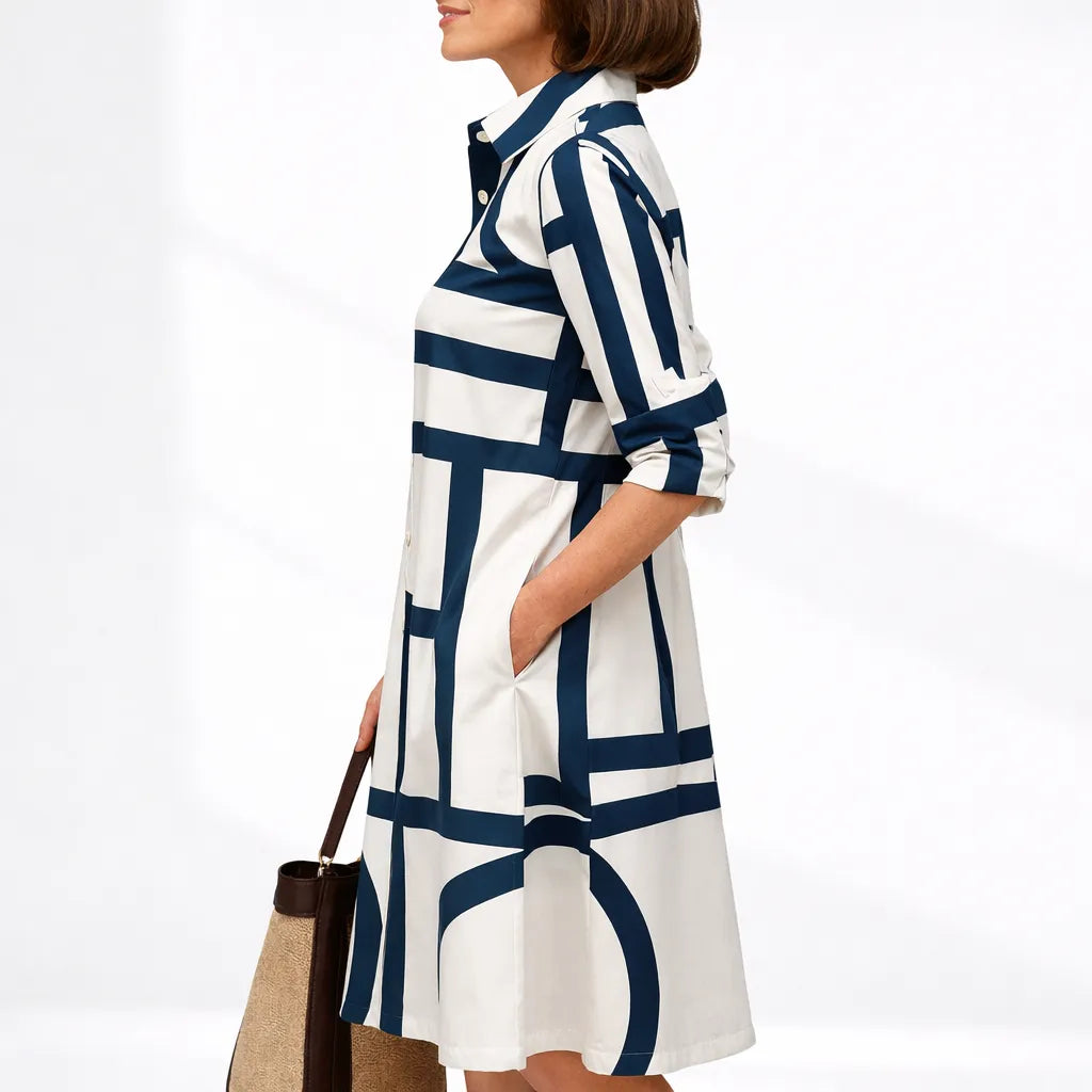 Women's Casual Work Midi Summer Dress with 3/4 Sleeve