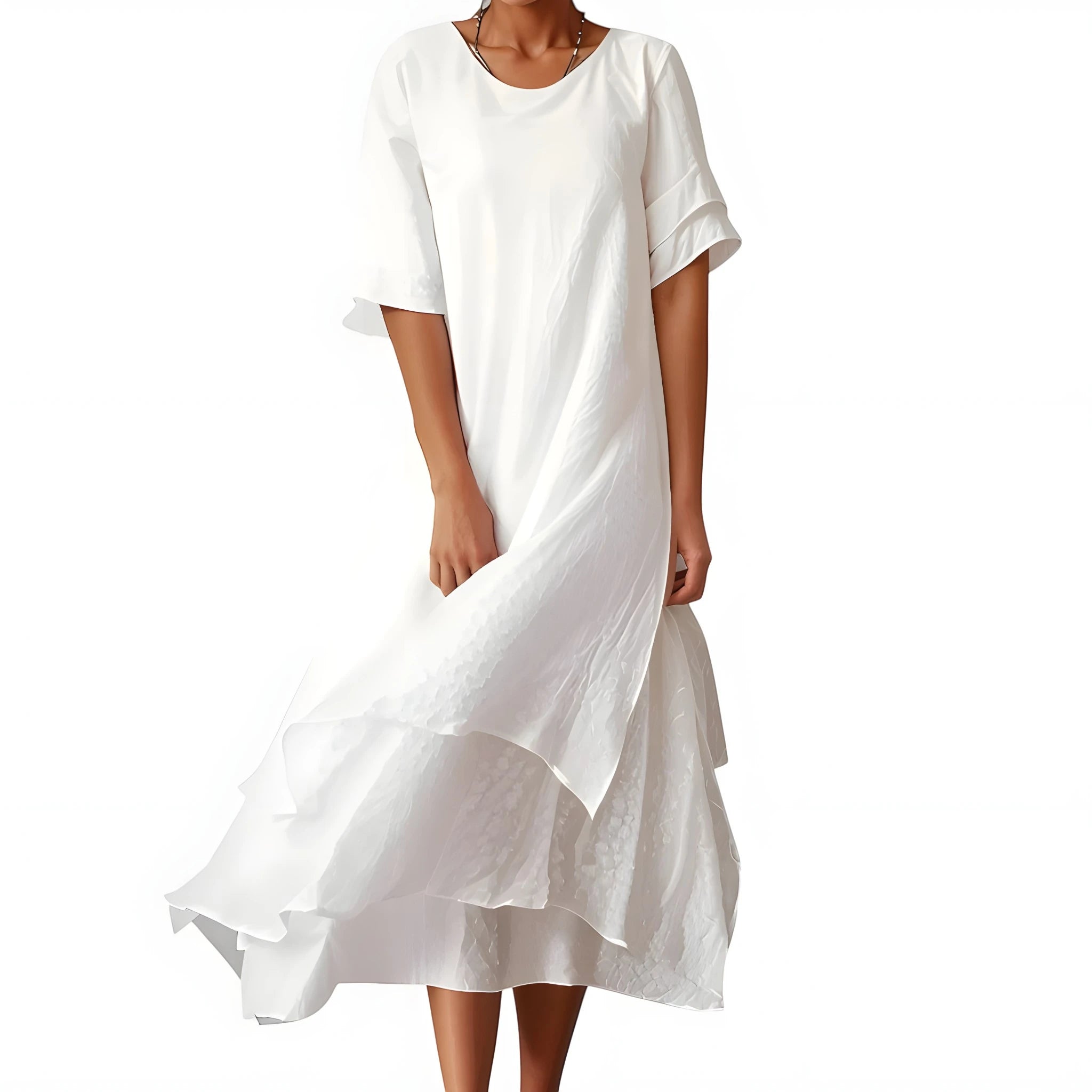 Women's Comfortable Flowy Midi Summer Dress with Short Sleeve