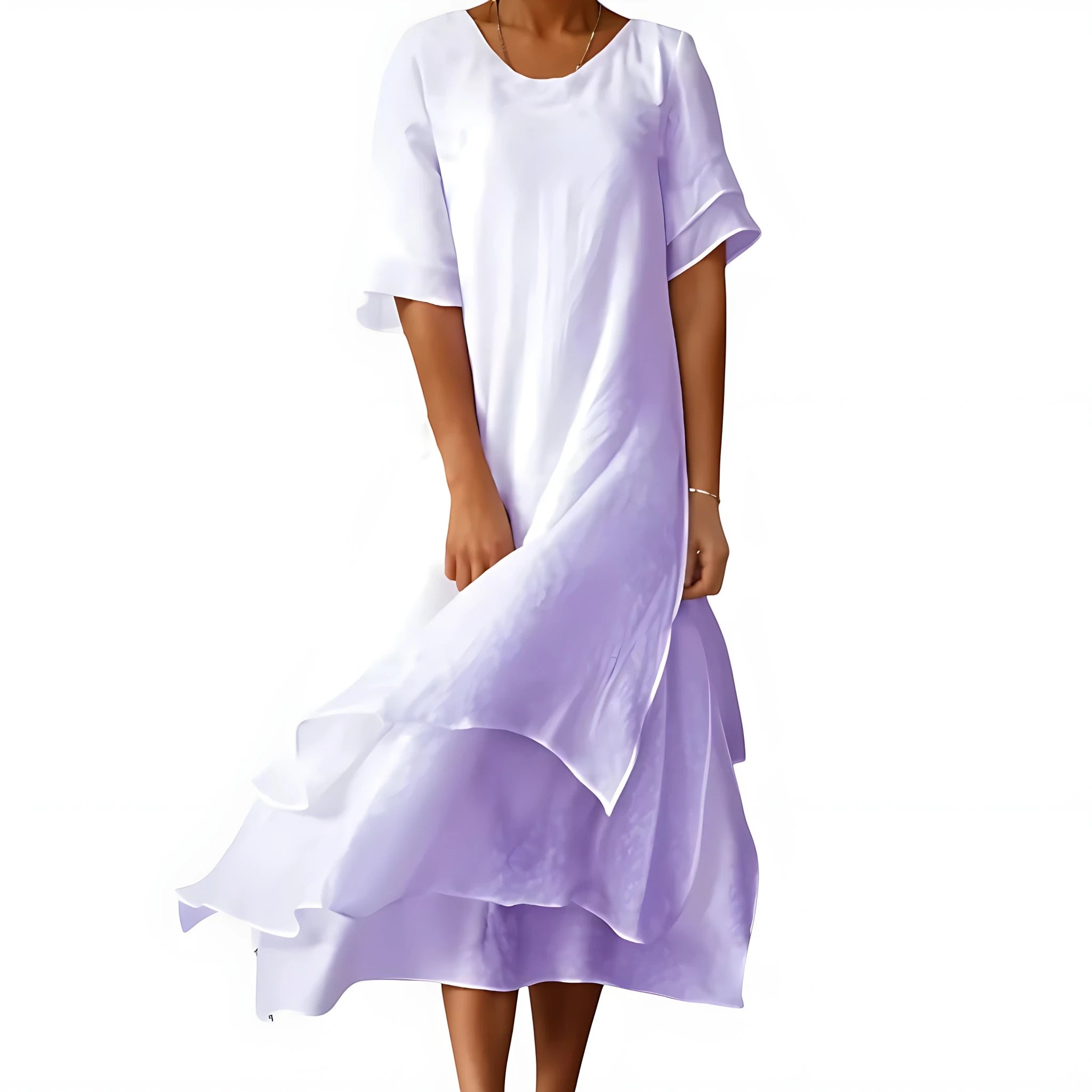 Women's Comfortable Flowy Midi Summer Dress with Short Sleeve
