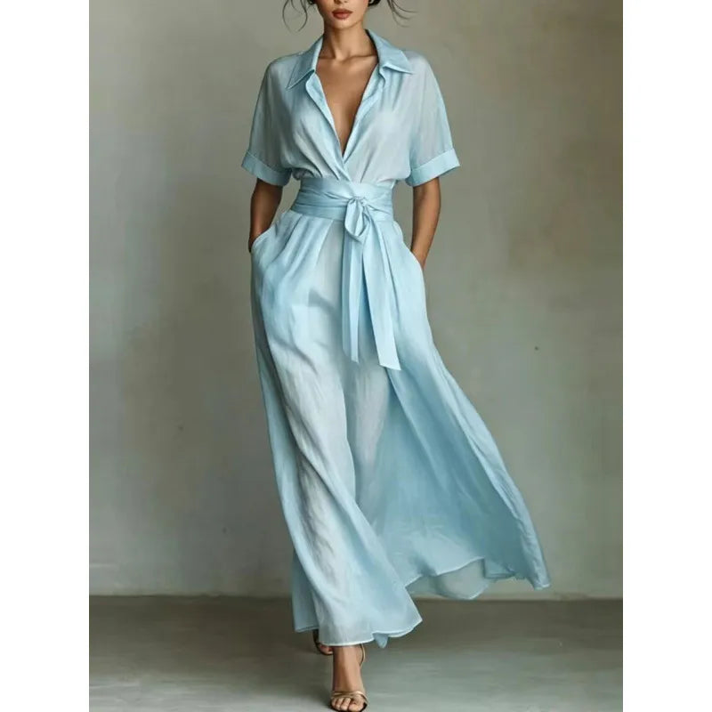 Women's Elegant Casual Maxi Summer Dress with V-Neck