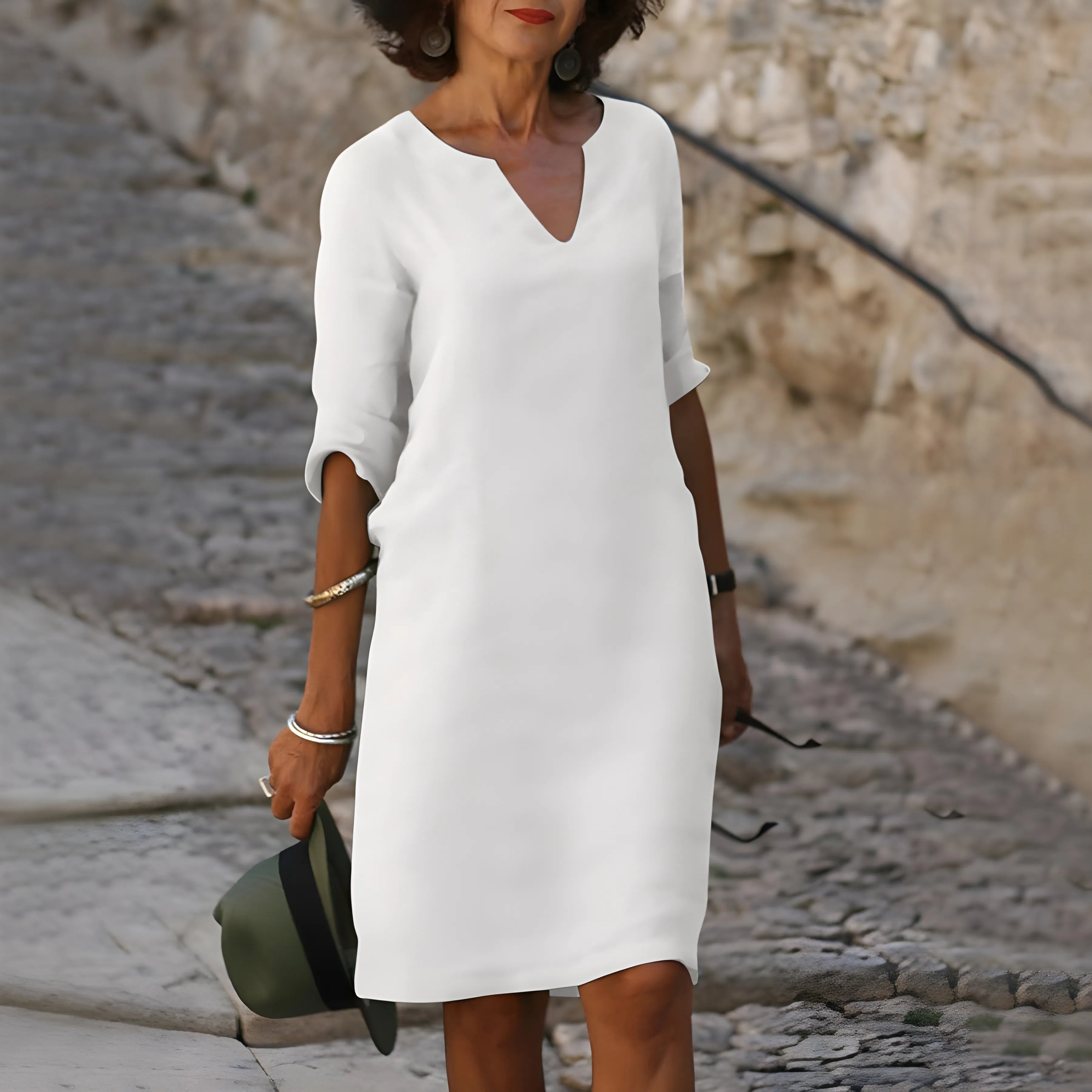 Women's Elegant Casual Midi Summer Dress with V-Neck