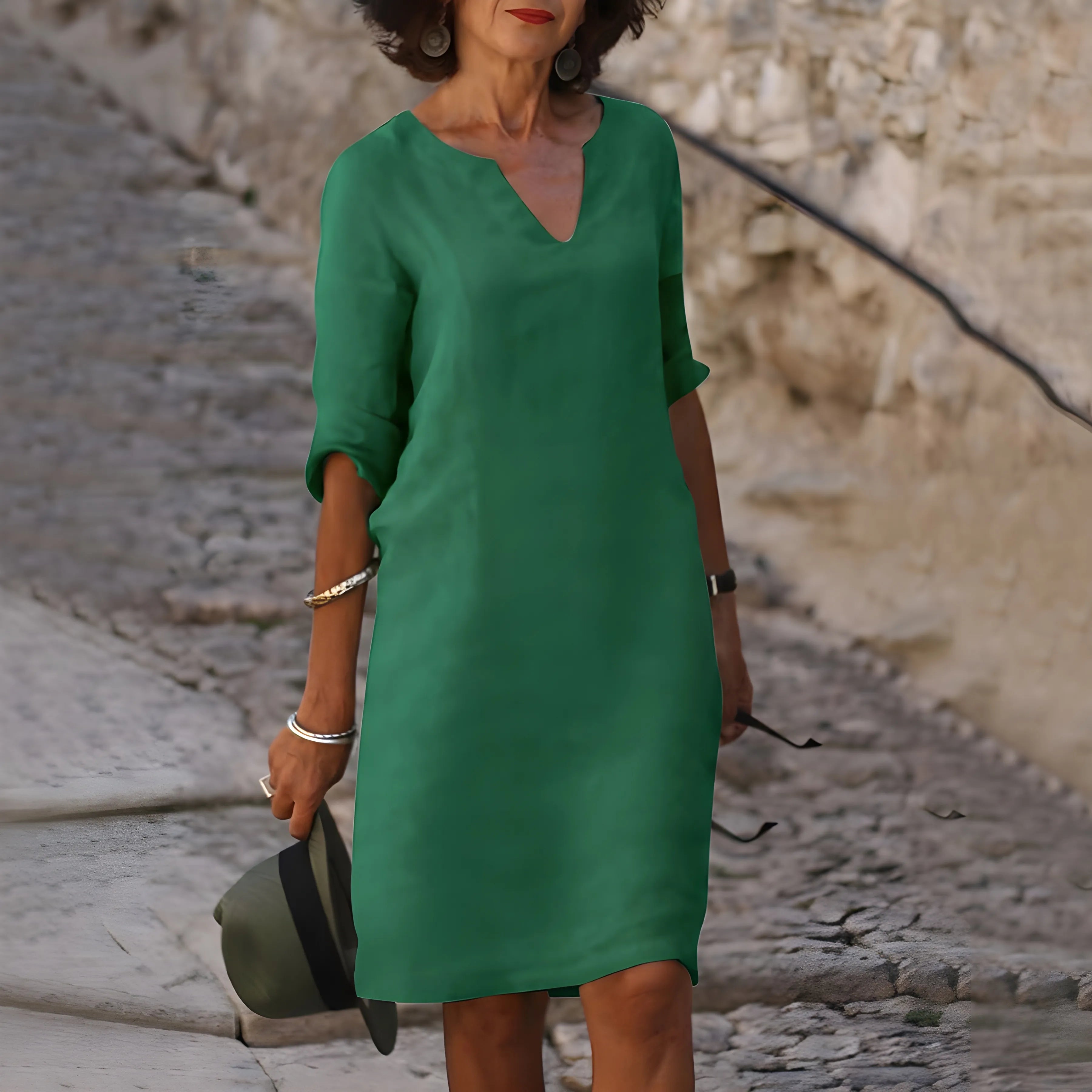 Women's Elegant Casual Midi Summer Dress with V-Neck