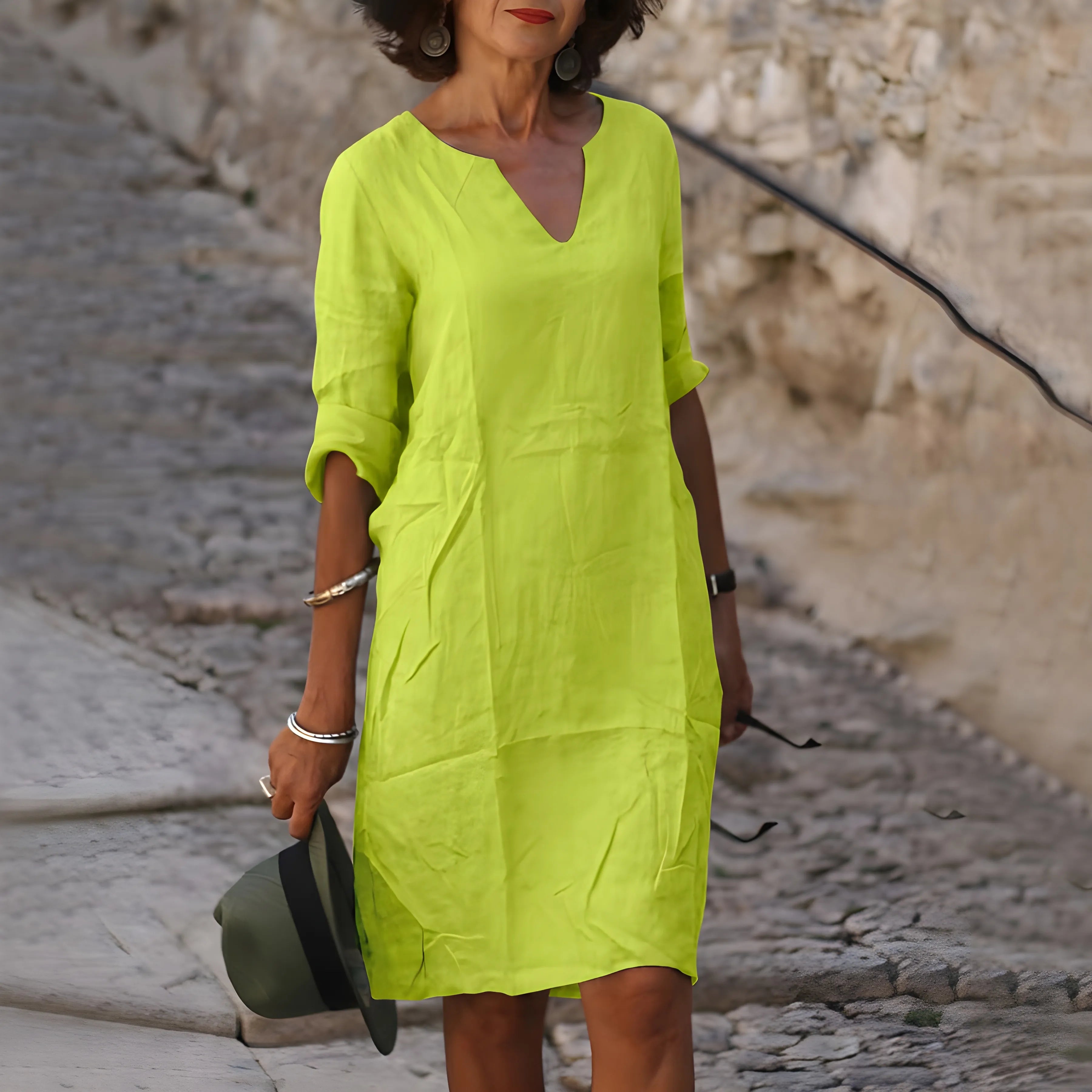 Women's Elegant Casual Midi Summer Dress with V-Neck