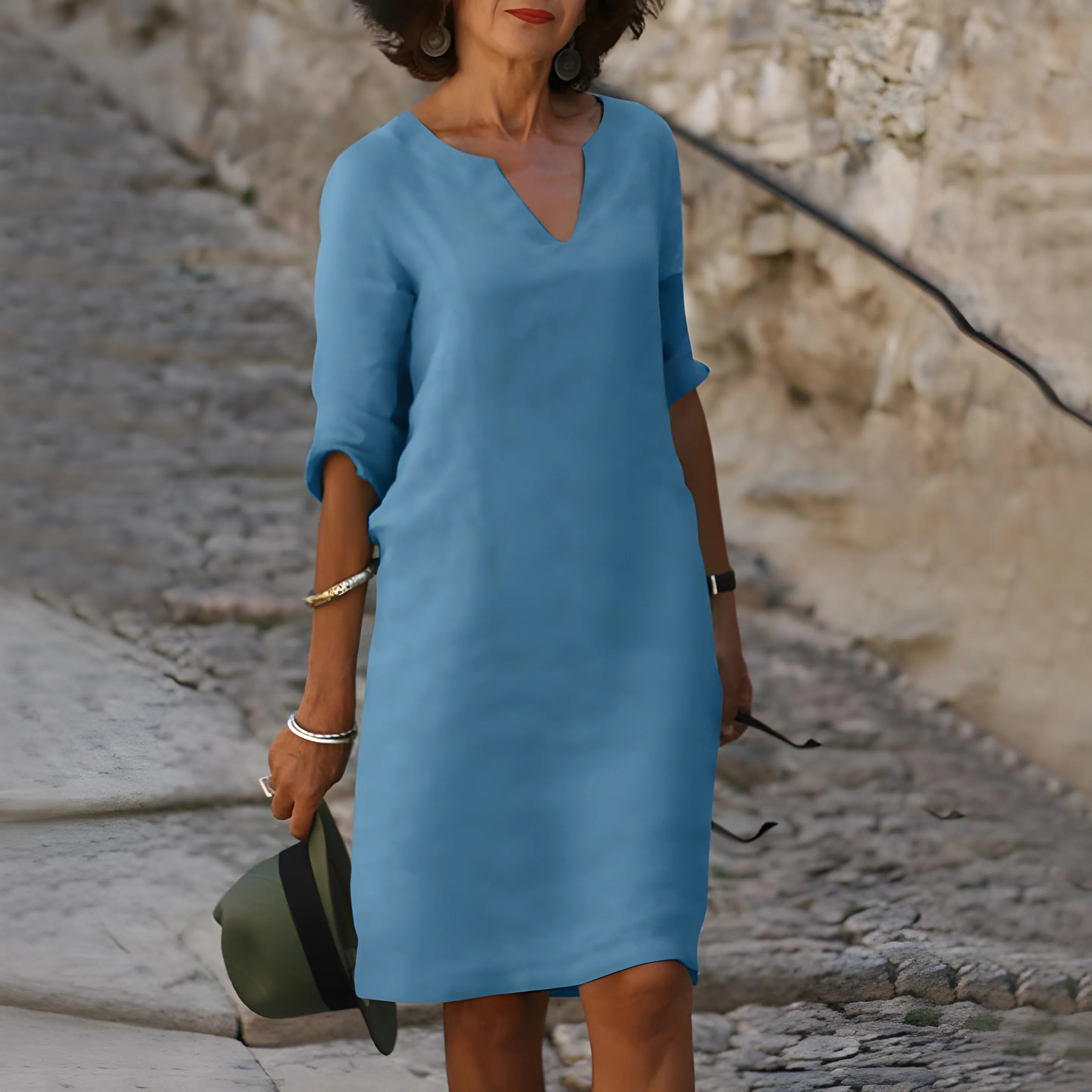 Women's Elegant Casual Midi Summer Dress with V-Neck