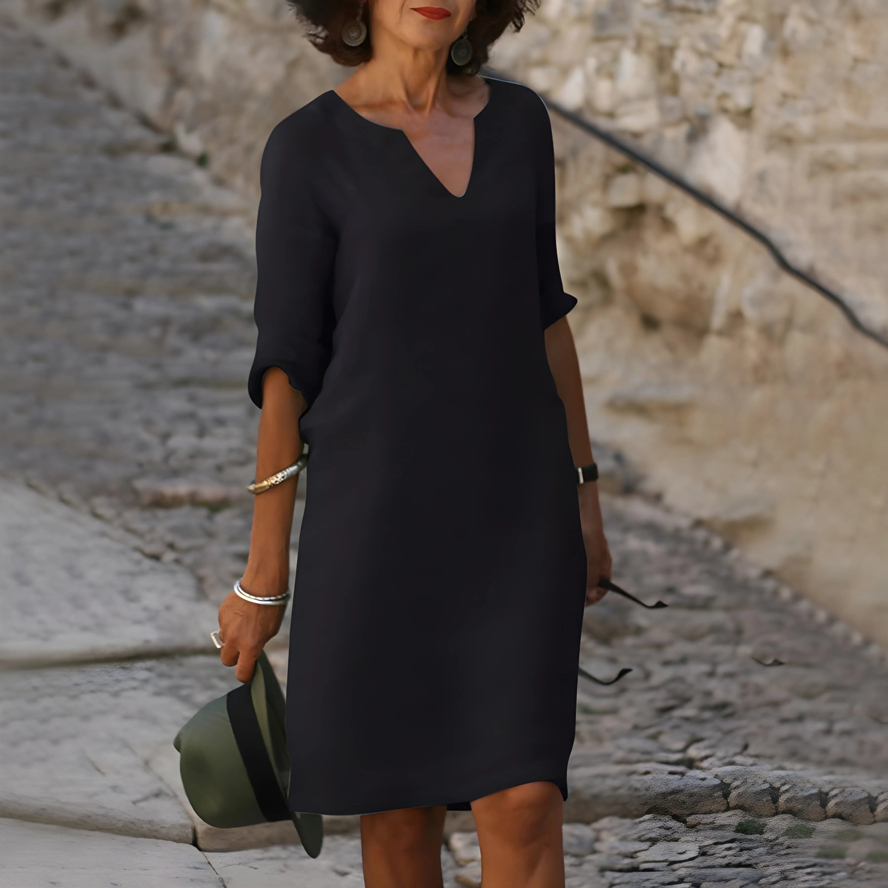 Women's Elegant Casual Midi Summer Dress with V-Neck