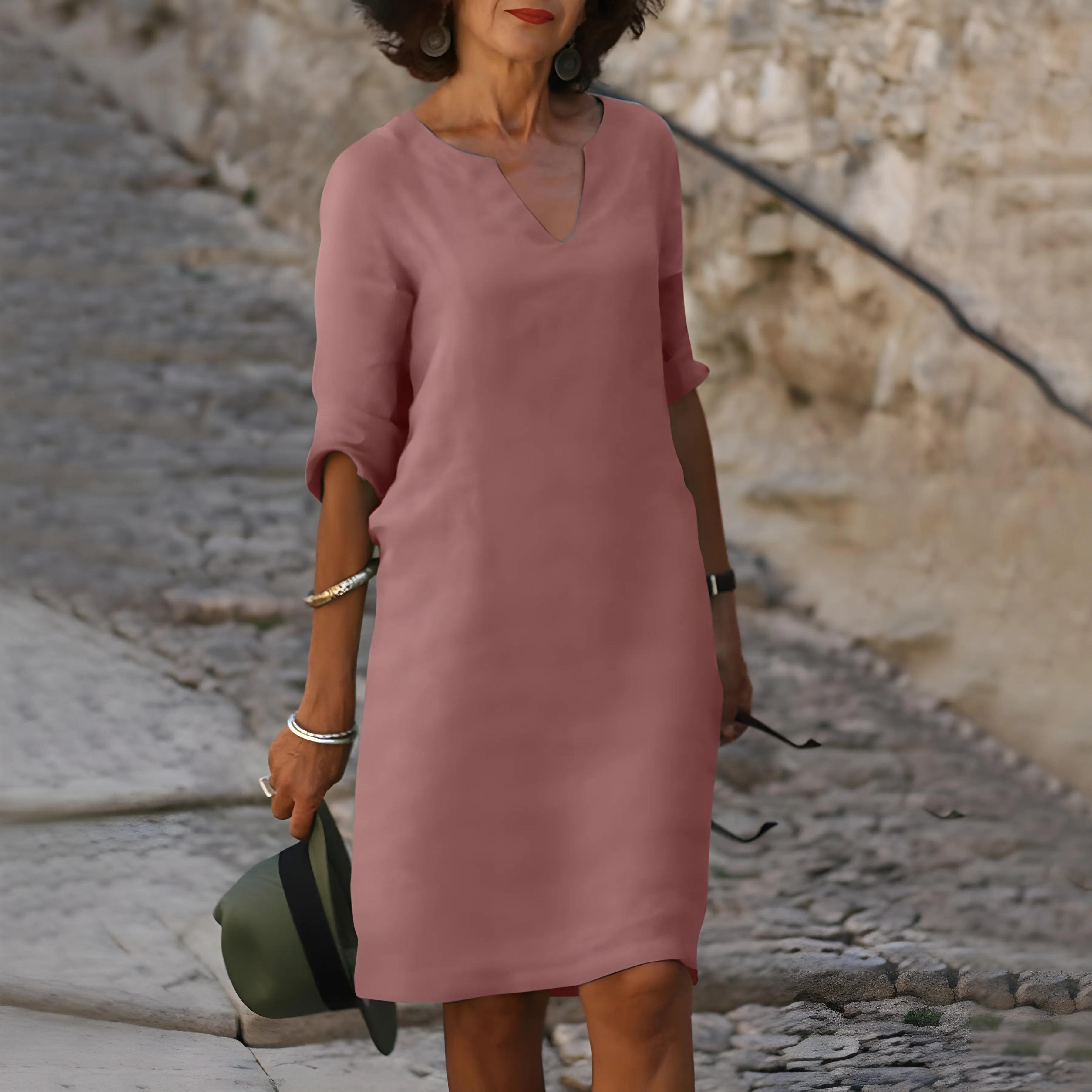 Women's Elegant Casual Midi Summer Dress with V-Neck