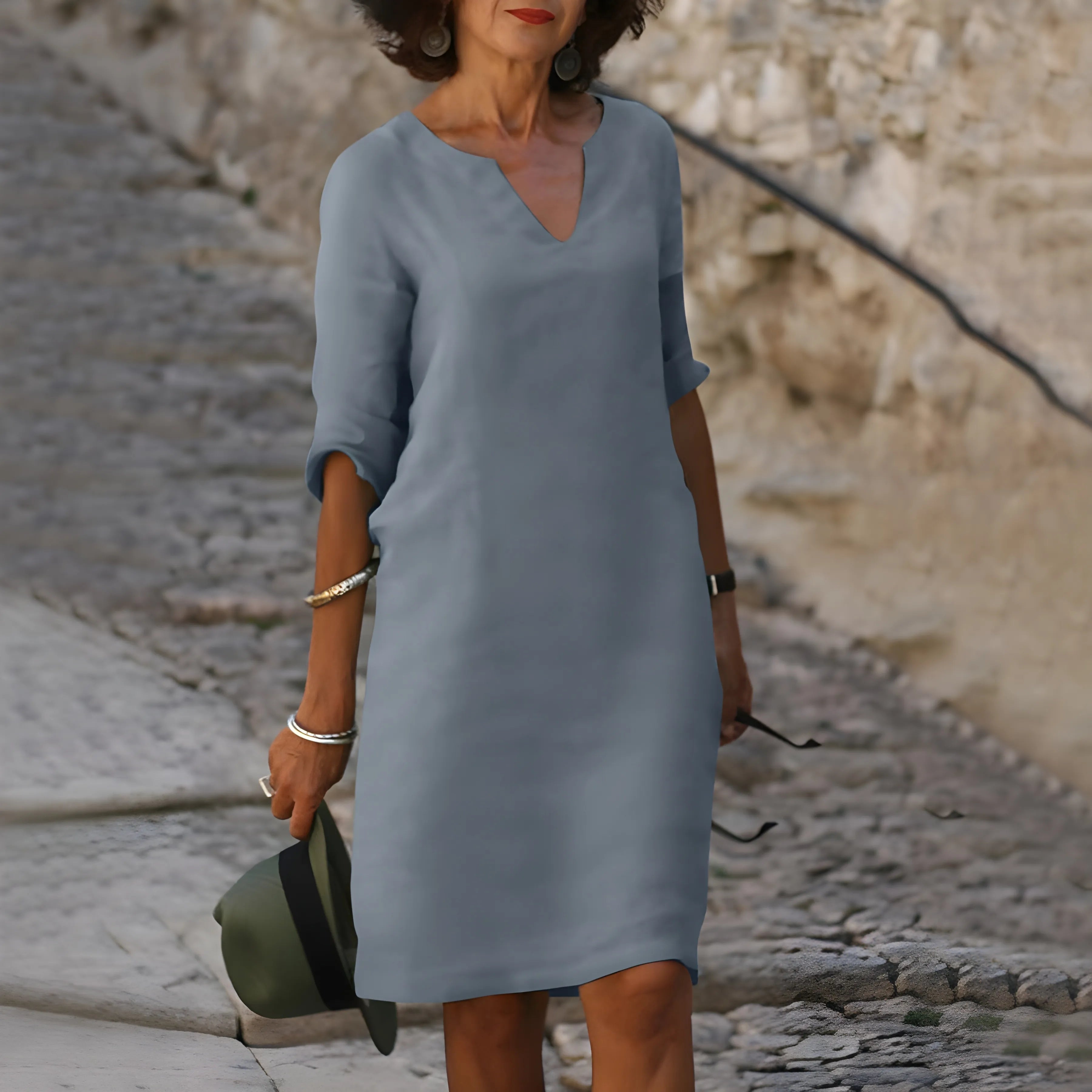 Women's Elegant Casual Midi Summer Dress with V-Neck