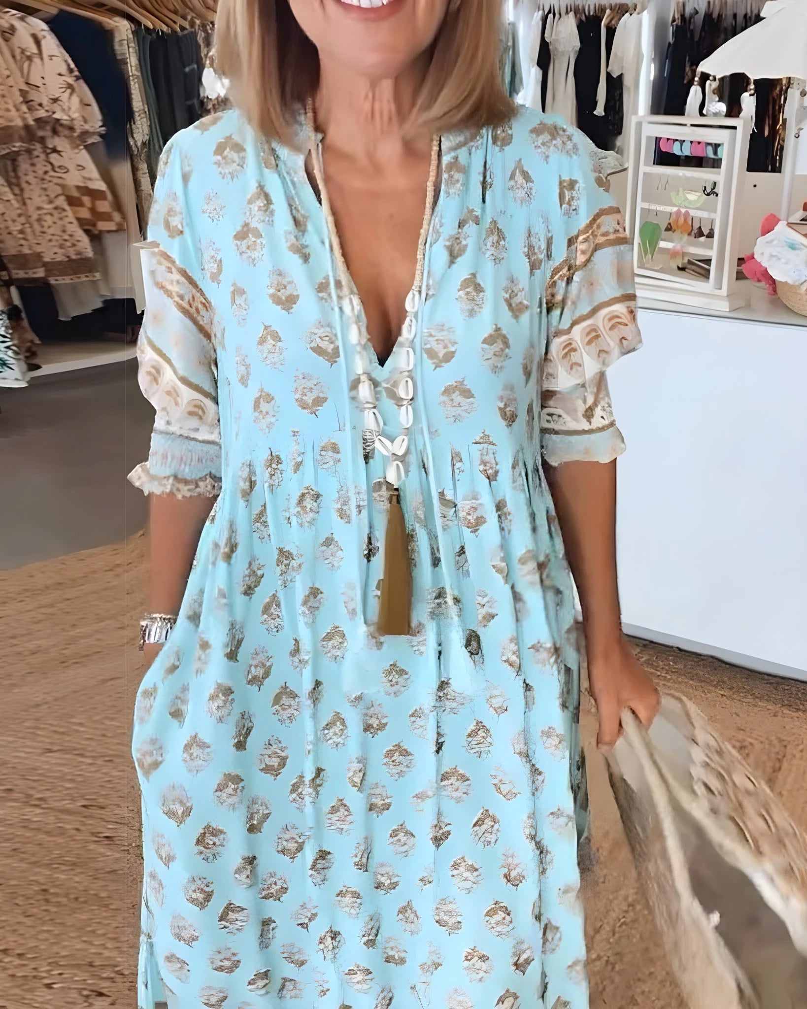 Women's Elegant Floral Midi Summer Dress with V-Neck