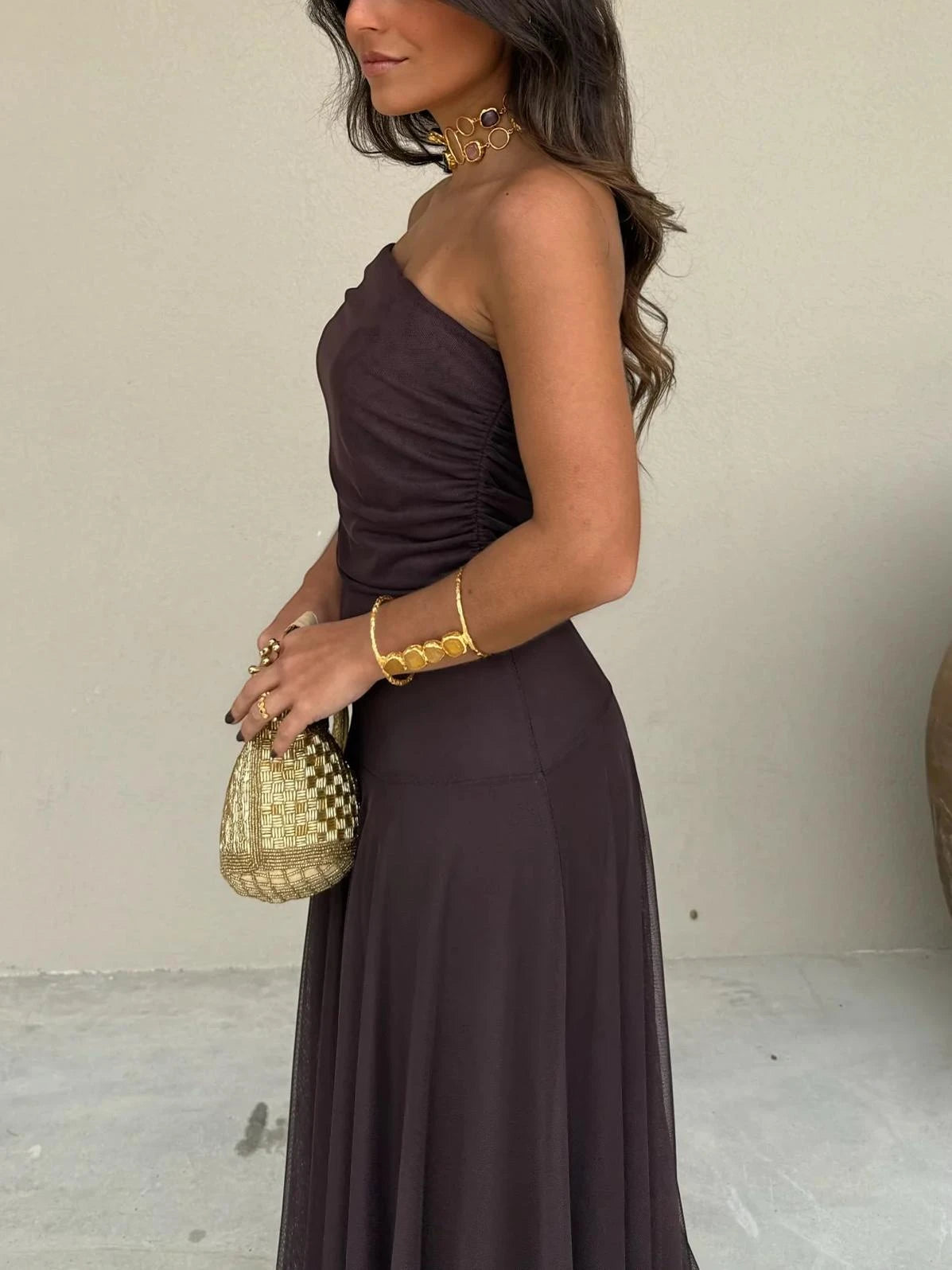 Women's Elegant Flowy Maxi Summer Dress with Off Shoulder