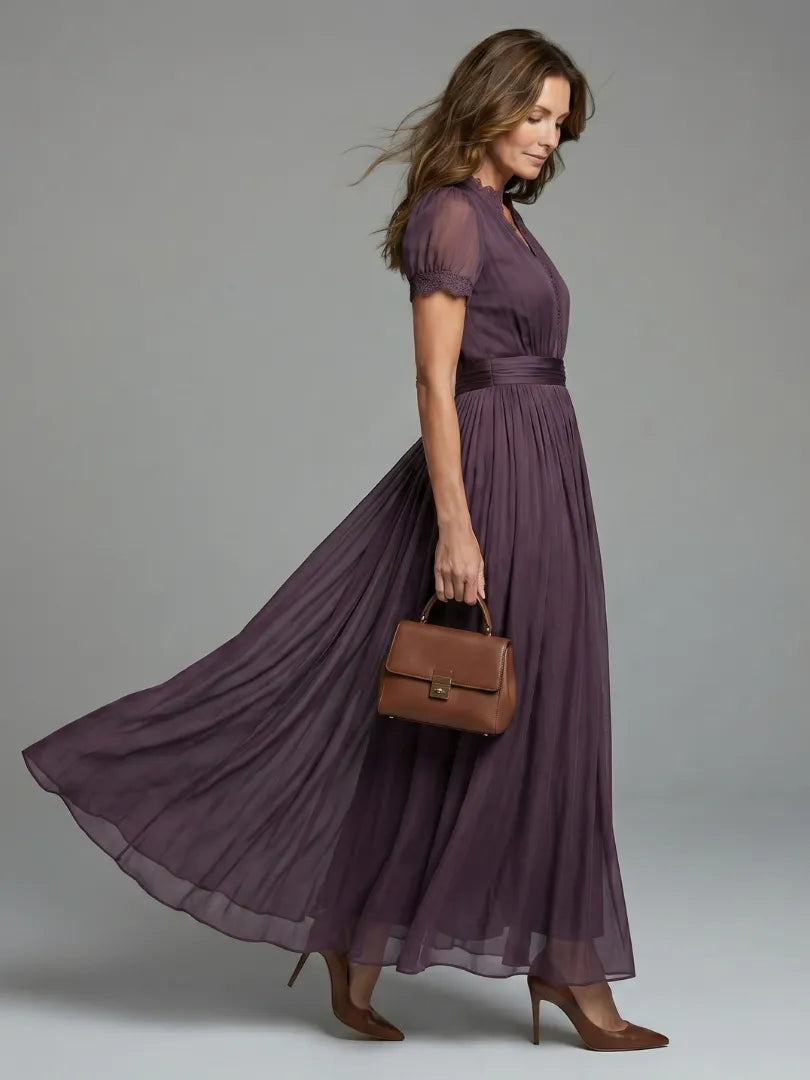 Women's Elegant Flowy Maxi Summer Dress with Short Sleeve