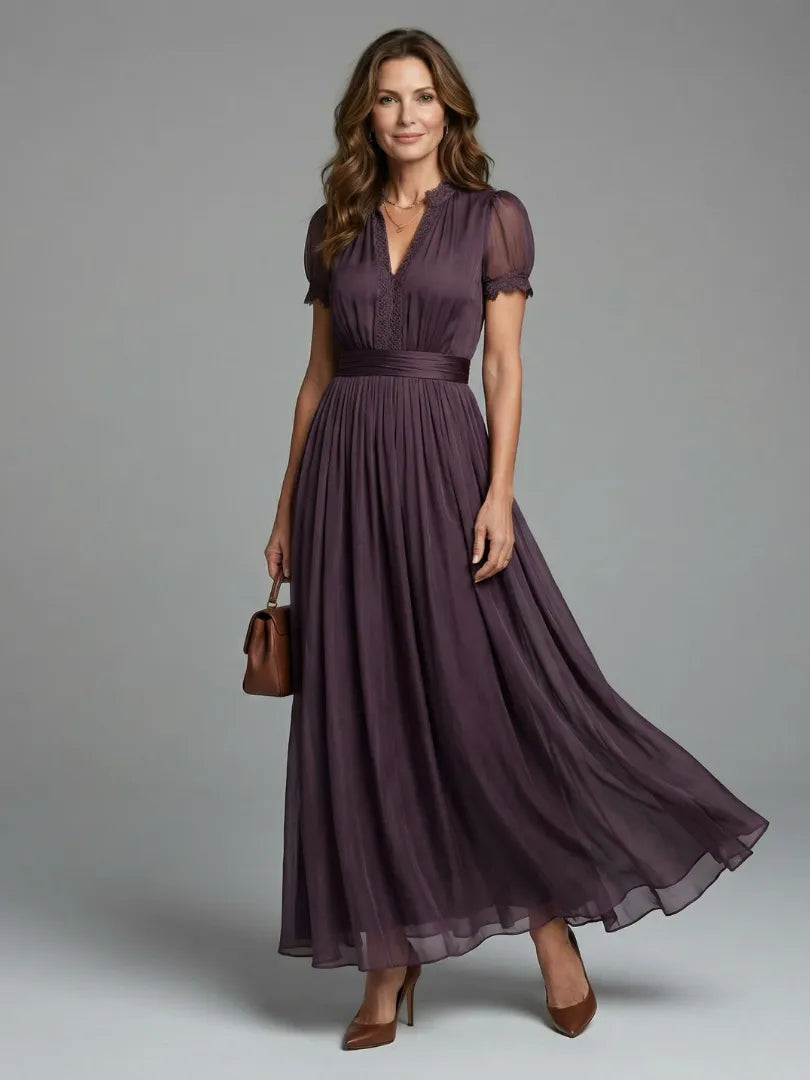 Women's Elegant Flowy Maxi Summer Dress with Short Sleeve