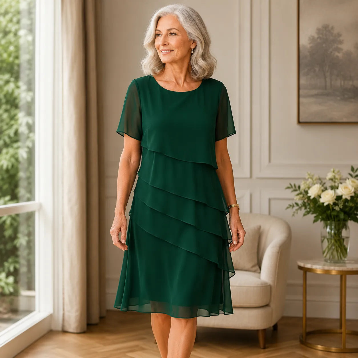 Women's Elegant Flowy Midi Summer Dress with Ruffle